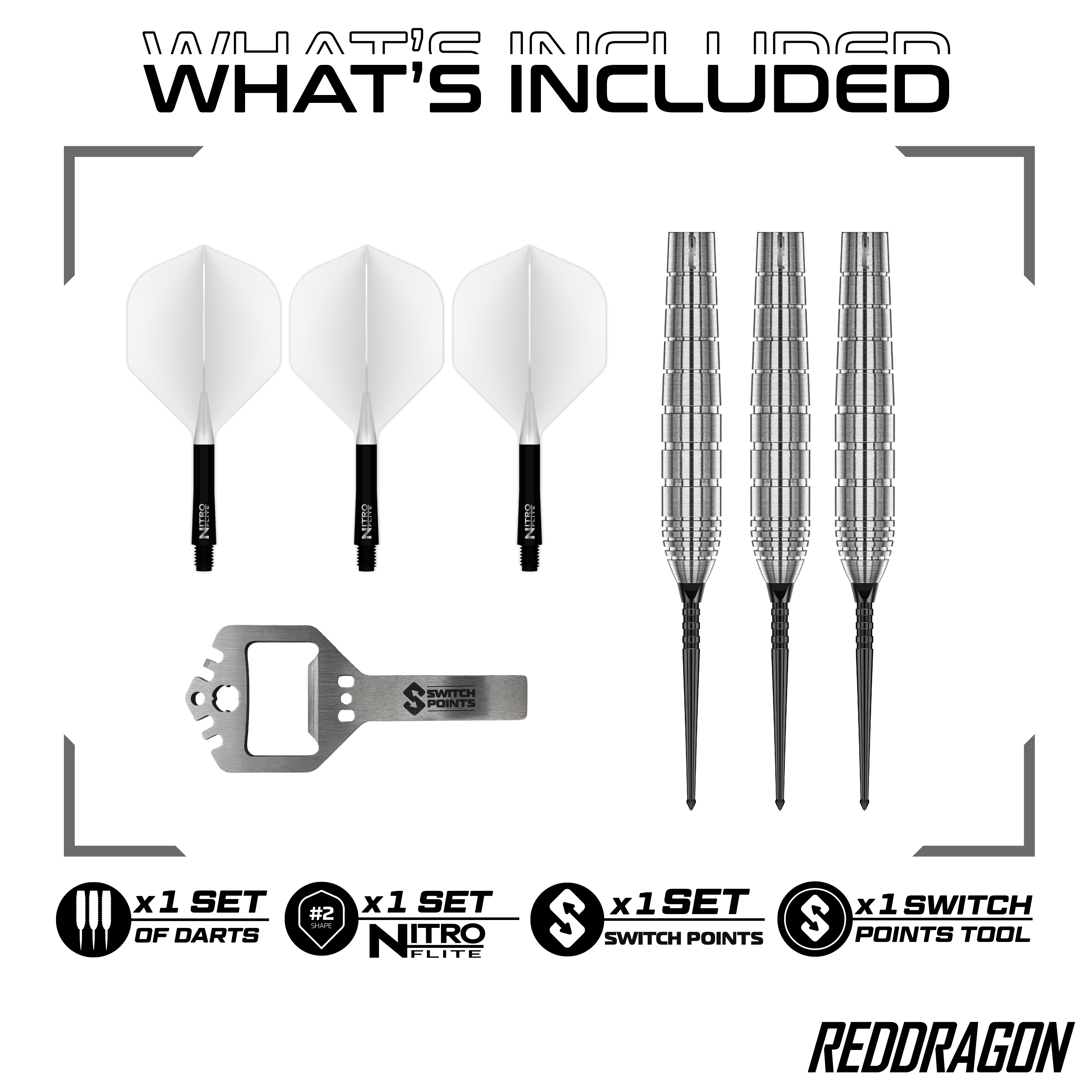Red Dragon Luke Humphries TX1 Pioneer Switch Point Steeldarts Zu sehen sind die Red Dragon Luke Humphries TX1 Pioneer Switch Point Steeldarts. Das Produkt eignet sich für professionelle Dartspieler.