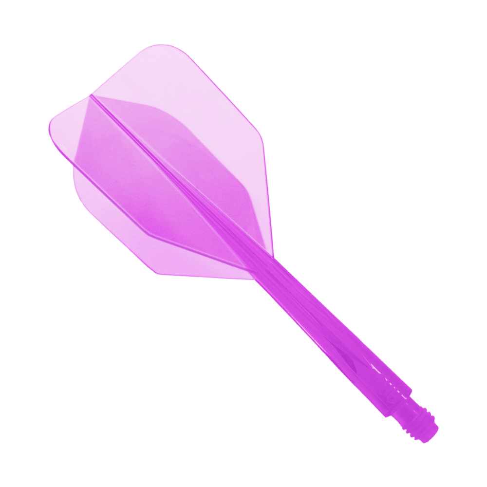 Das Bild zeigt ein durchsichtiges, lilafarbenes Dartflight-System. Es ist das Modell "Condor Axe Clear Purple Flight-System" in der Größe Small - XL - 37,5 mm.