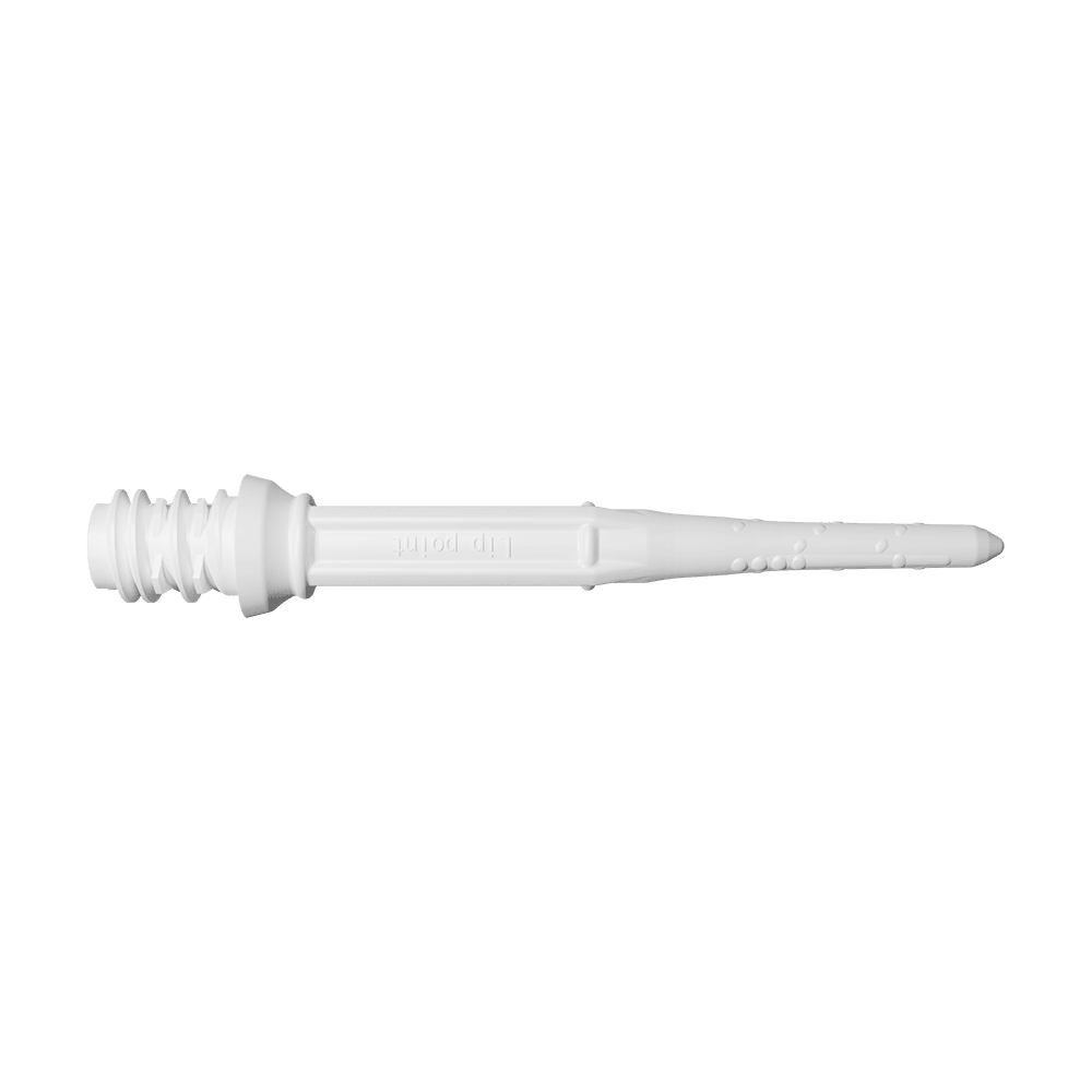LIP43_L-Style_Premium_Lippoints_30_Softdartspitzen_30erPack_Weiss_2 Das Bild zeigt eine weiße Softdartspitze. Sie hat ein Gewinde am Ende und eine glatte, leicht strukturierte Oberfläche.