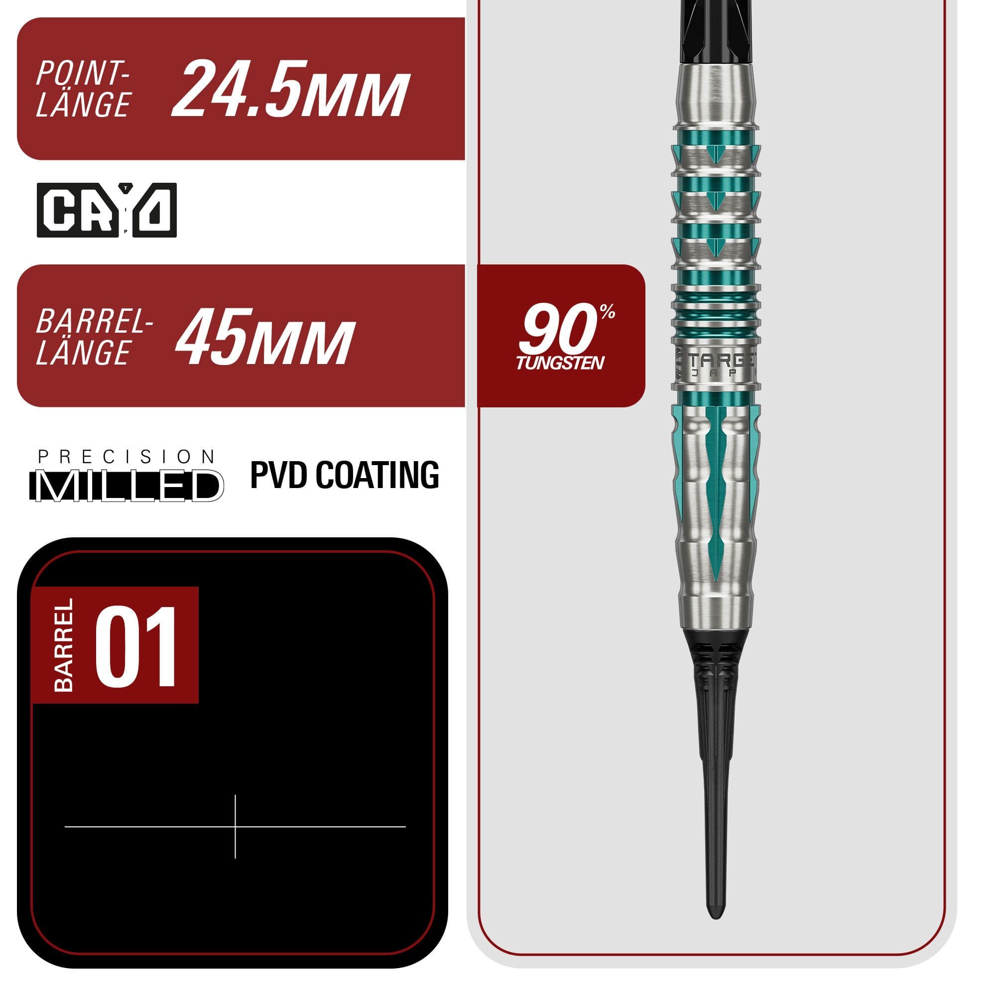 Target Black Marque Pierce Softdarts - 18,5g Das Bild zeigt die Target Black Marque Pierce Softdarts mit 18,5g Gewicht. Schwarze Darts für präzises und komfortables Spielen.