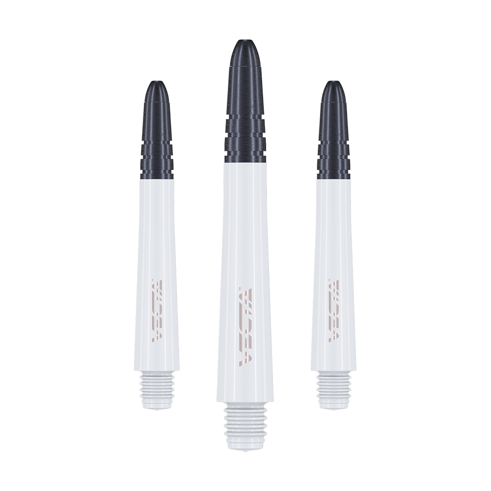 7025-202_Winmau_Vecta_Shafts_Weiss_40mm_16b0UEBsrHQfeN Das Bild zeigt drei Winmau Vecta Shafts in Weiß. Die Dartschäfte sind weiß mit einem schwarzen oberen Ende.
