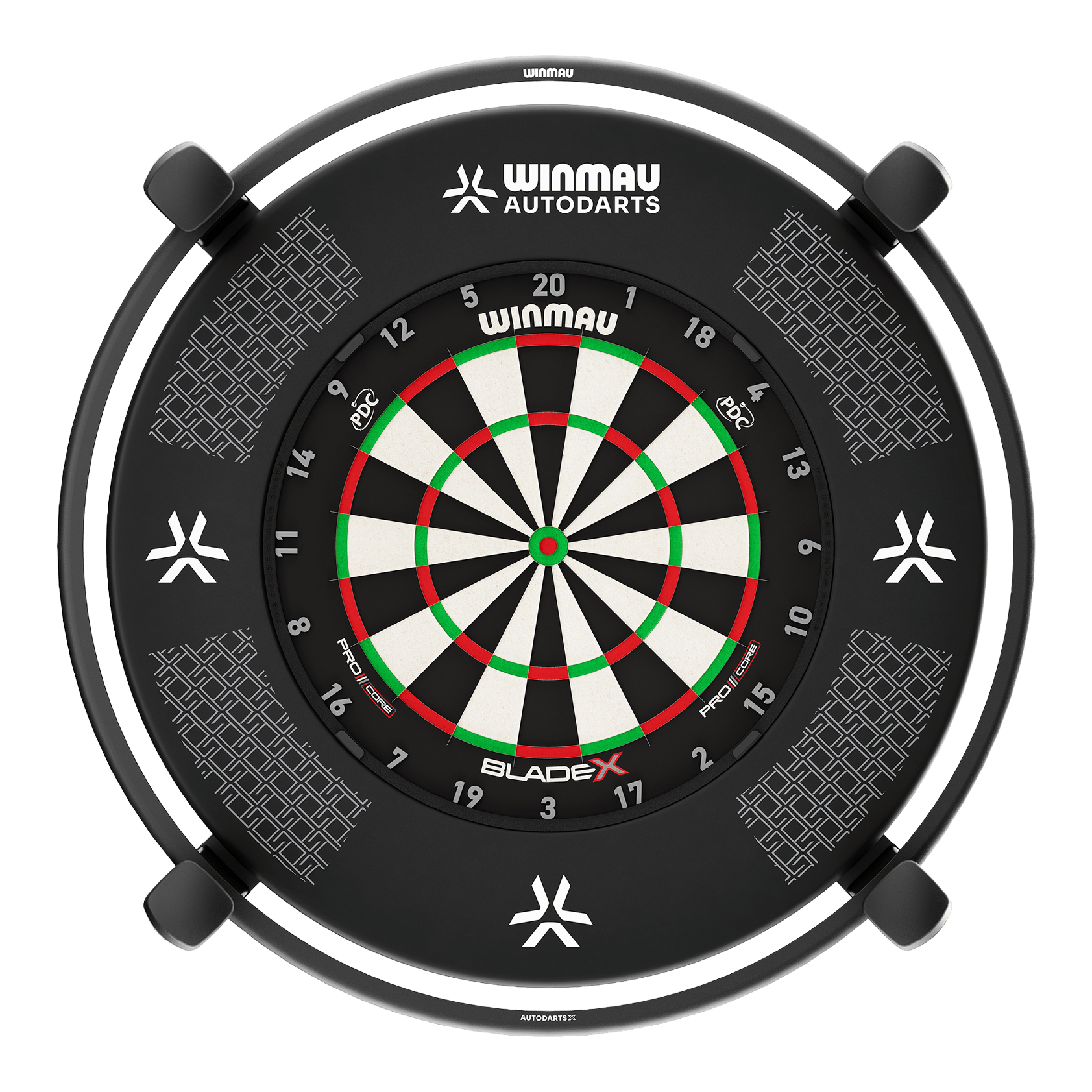 Winmau Autodarts X Autoscoring-System Gezeigt wird das Winmau Autodarts X Autoscoring-System. Das Gerät erleichtert das Zählen der Darts-Punkte durch seine automatische Erkennung.