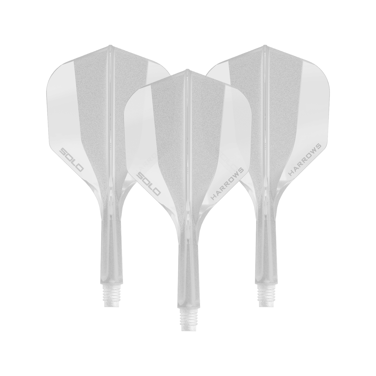 Harrows Solo No6 Flight-Shaft-System - Clear Zu sehen ist ein Harrows Solo No6 Flight Shaft System in klarer Ausführung, 20mm, als Set. Das Produkt wird als Ersatzteil für Dartpfeile verwendet.