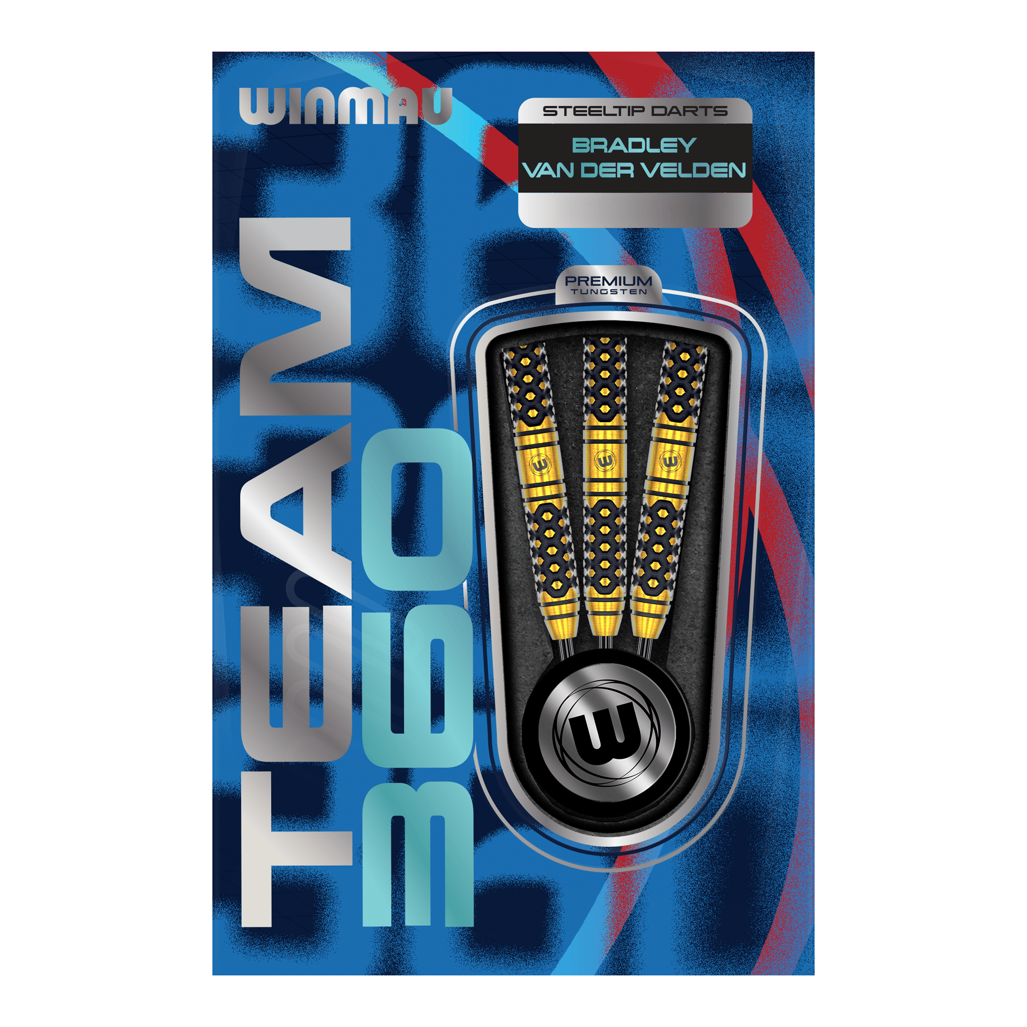 Winmau Team 360 Bradley Van Der Velden Steeldarts - 22g Abgebildet sind die Winmau Team 360 Bradley Van Der Velden Steeldarts - 22g. Das Foto hebt die Form und Verarbeitung der Darts hervor.