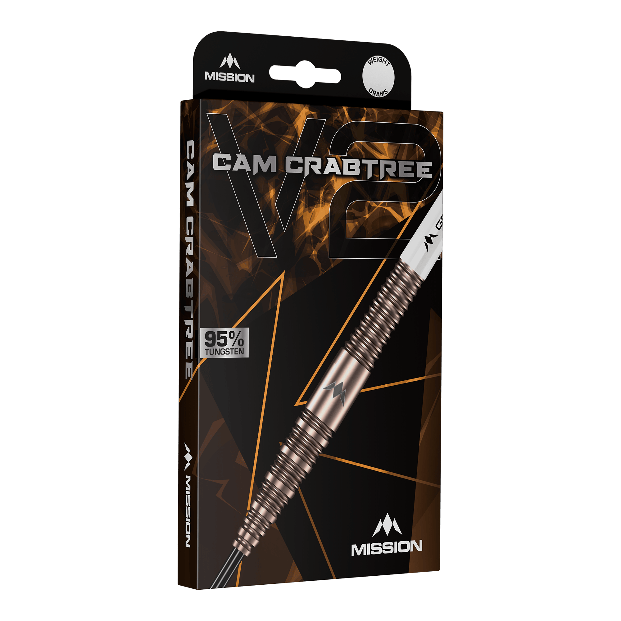 Mission Cam Crabtree V2 95% Tungsten Steeldarts Das Bild zeigt die Mission Cam Crabtree V2 95% Tungsten Steeldarts. Diese Darts zeichnen sich durch ihr professionelles Design und hohe Qualität aus.
