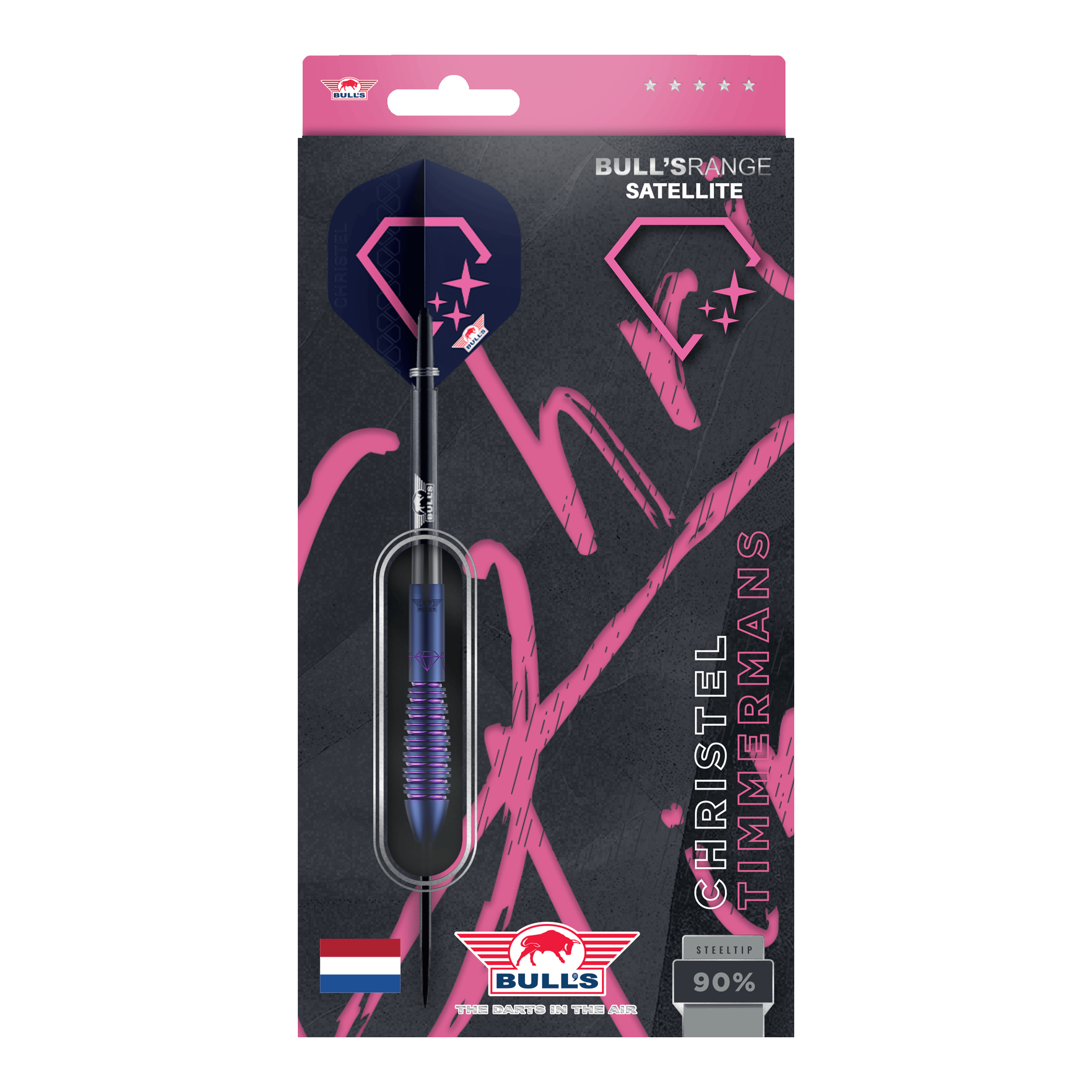 Bulls NL Christel Timmermans Satellite 90 Steeldarts 25g Die Bulls NL Christel Timmermans Satellite 90 Steeldarts 25g sind auf dem Bild abgebildet. Es handelt sich um hochwertige Steeldarts für Präzision und Leistung.