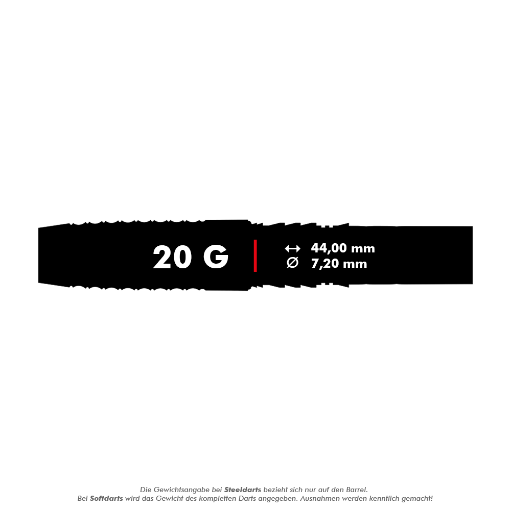 19740_Bulls_Sarah_Milkowski_Softdarts_5_20g Das Bild zeigt die Produktinformationen der Bulls Sarah Milkowski Softdarts mit einem Gewicht von 20 Gramm. Die Darts haben eine Länge von 44,00 mm und einen Durchmesser von 7,20 mm.