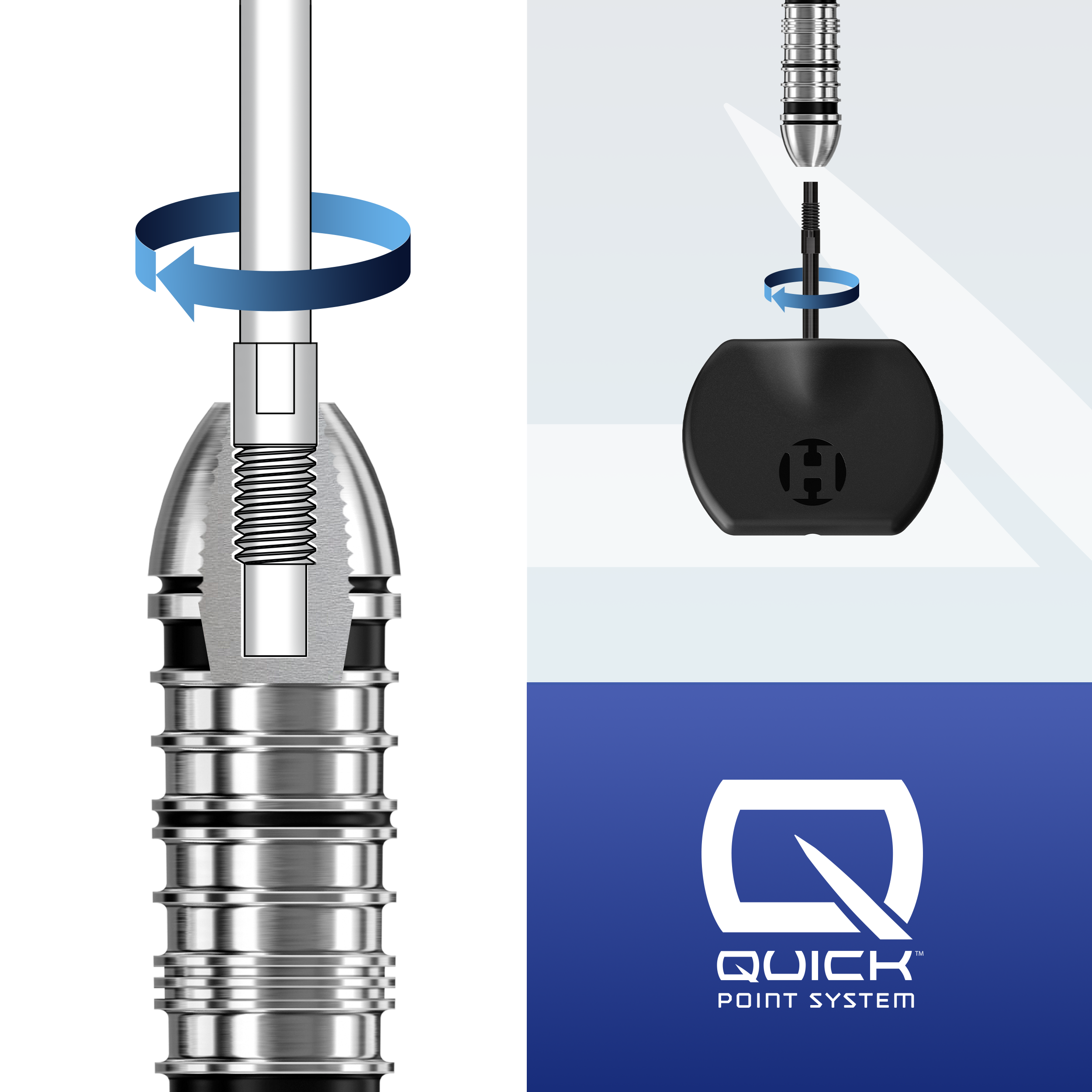 Abgebildet sind die Harrows Quick Point Dartspitzen in Silber. Sie eignen sich für den schnellen Austausch an Darts.