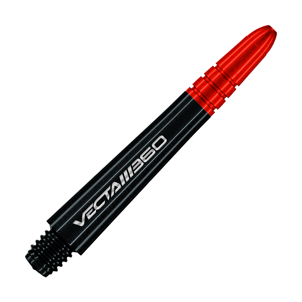 Winmau Vecta Blade 360 Shafts - Schwarz Das Bild zeigt Winmau Vecta Blade360 Shafts in Schwarz mit einer Länge von 40 mm. Die Shafts werden aus einer anderen Perspektive präsentiert.