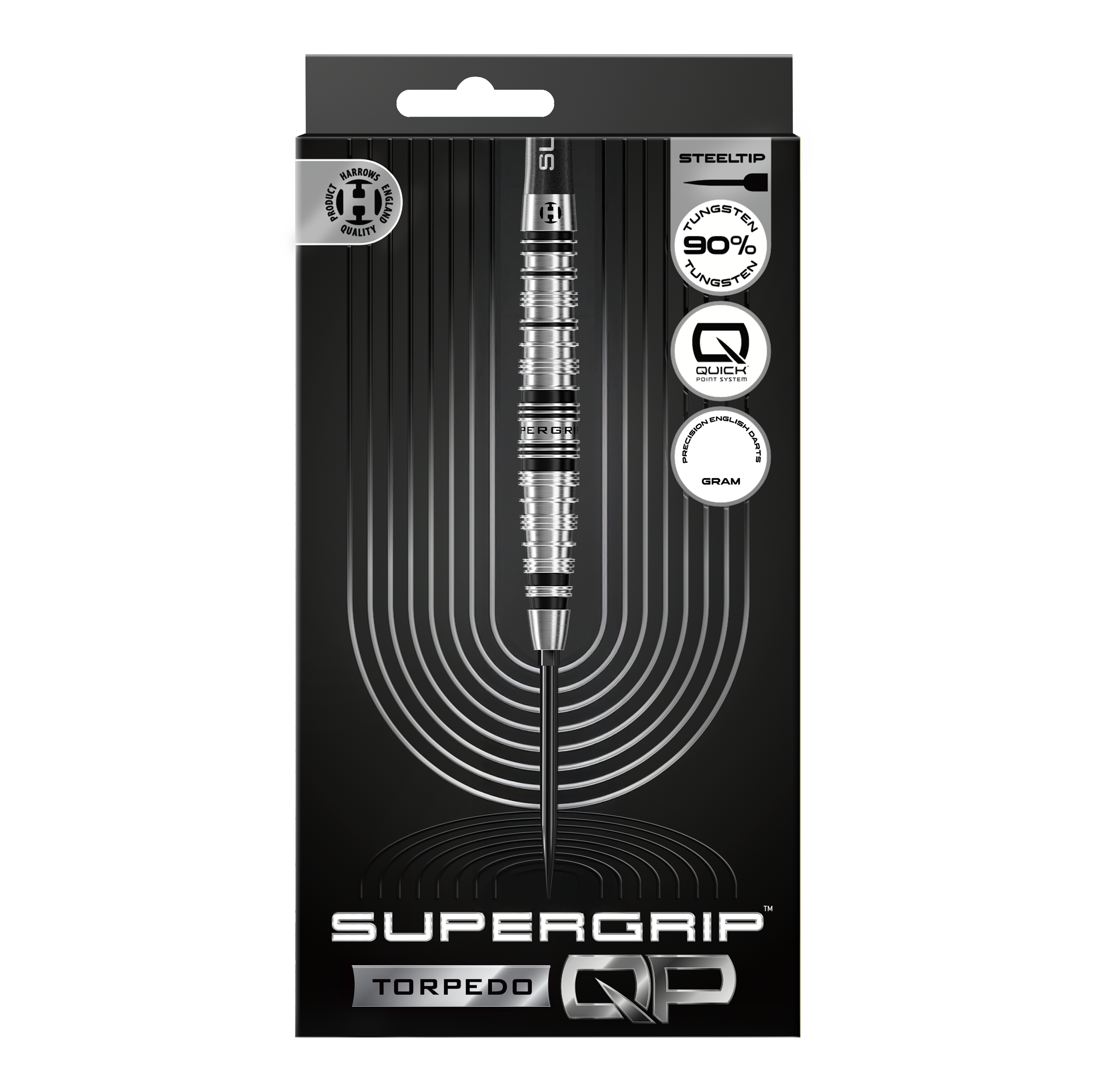 Harrows Supergrip Torpedo Quick Point Steeldarts Hier werden die Harrows Supergrip Torpedo Quick Point Steeldarts dargestellt. Diese Darts sind robust und für hohe Performance beim Spielen geeignet.