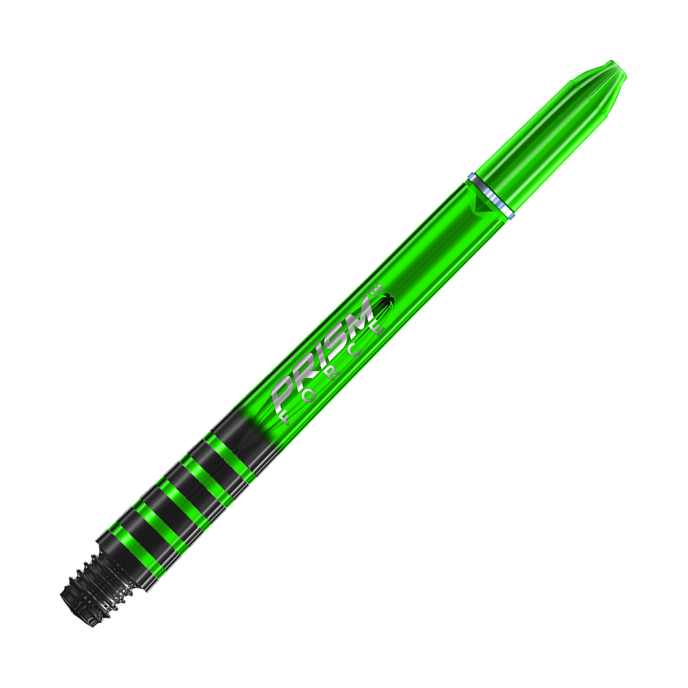 7020-205_Winmau_Prism_Force_Shafts_Gr-n_48mm_2 Das Bild zeigt einen grünen Dart-Schaft mit der Aufschrift "Prism Force". Der Schaft hat schwarze Akzente und ein glänzendes Finish.