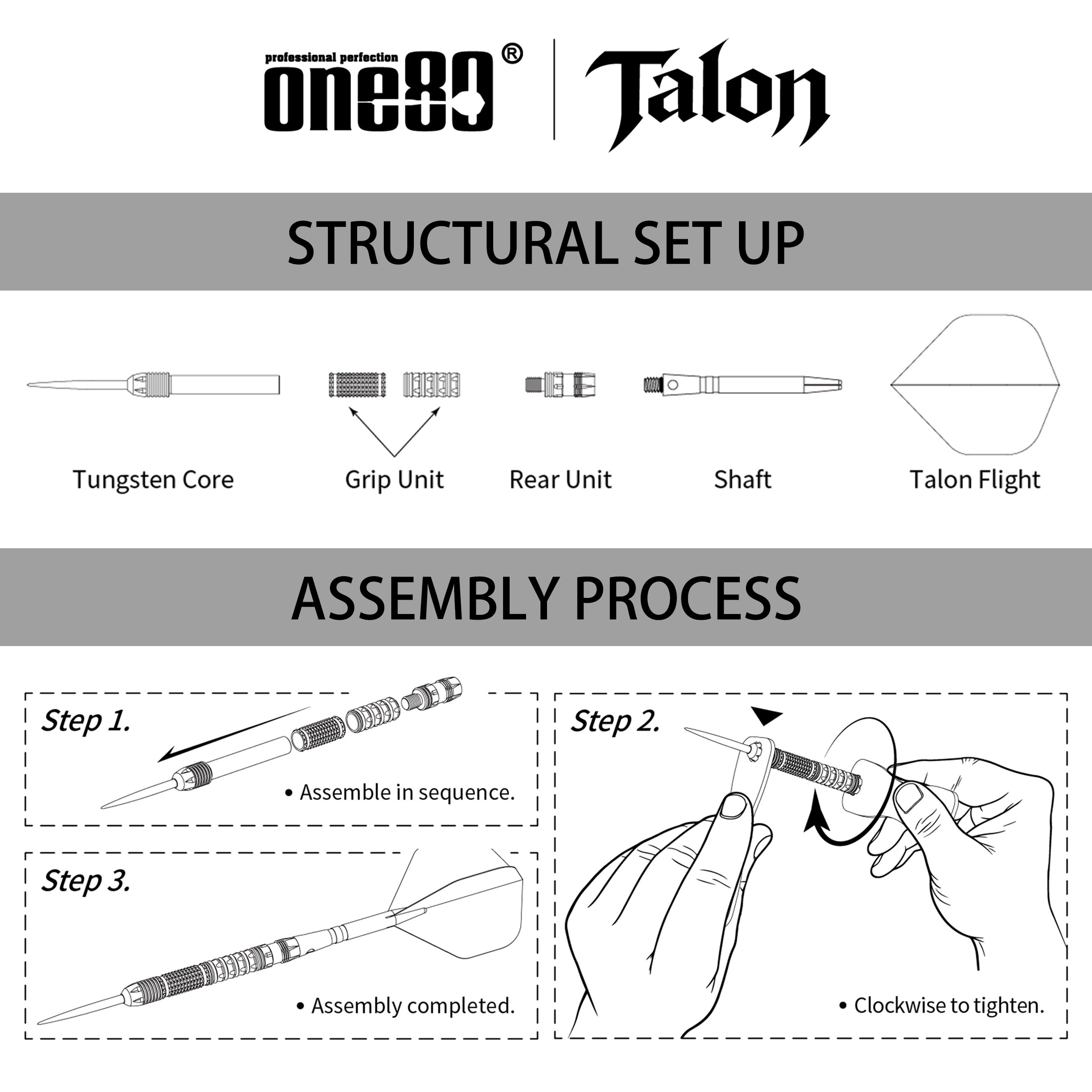 One80 Talon T1 Steeldarts Abgebildet sind die One80 Talon Steeldarts. Diese Darts bieten eine hochwertige Verarbeitung und ein modernes Design.