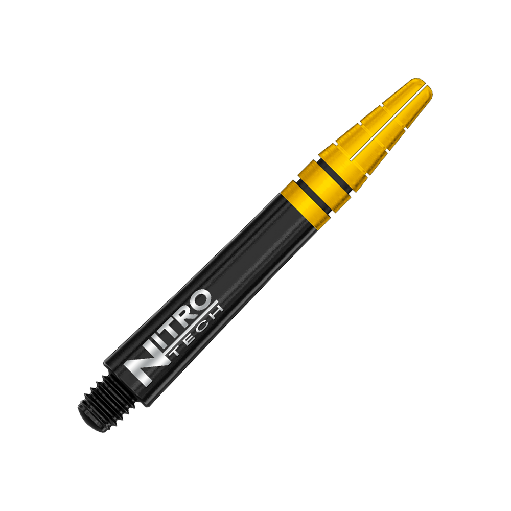 Dieses Bild zeigt einen Red Dragon Nitrotech Shaft in den Farben Schwarz und Gold. Der Schaft hat eine schwarze Basis mit goldfarbenen Akzenten und dem Aufdruck "NITRO TECH".
