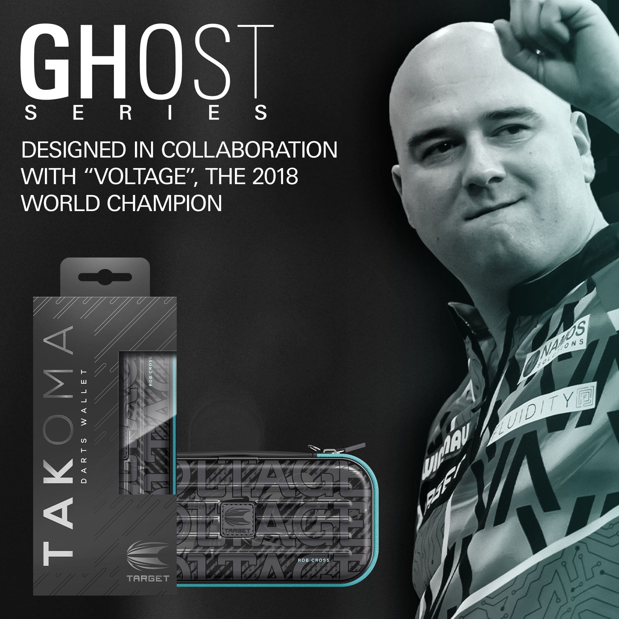 Takoma Ghost Series Rob Cross Dartcase Dieses Foto zeigt das Takoma Ghost Series Rob Cross Dartcase. Es bietet sicheren Schutz für Ihre Darts im Stil von Rob Cross.
