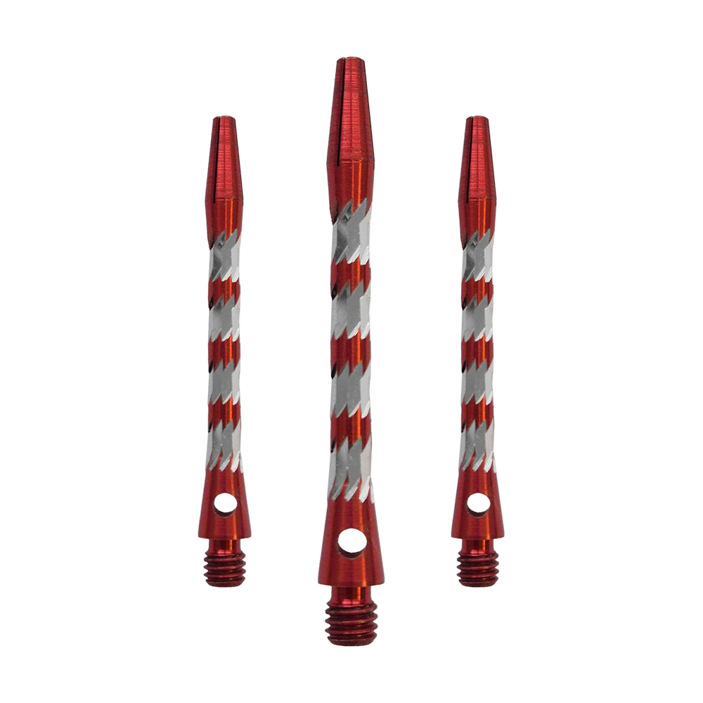 Bulls NL Minor Aluminium Shafts - Rot - 46 mm Bulls NL Minor Aluminium Shafts in Rot, 46 mm lang. Das Bild zeigt ein Set roter Aluminiumschäfte für Dartpfeile.