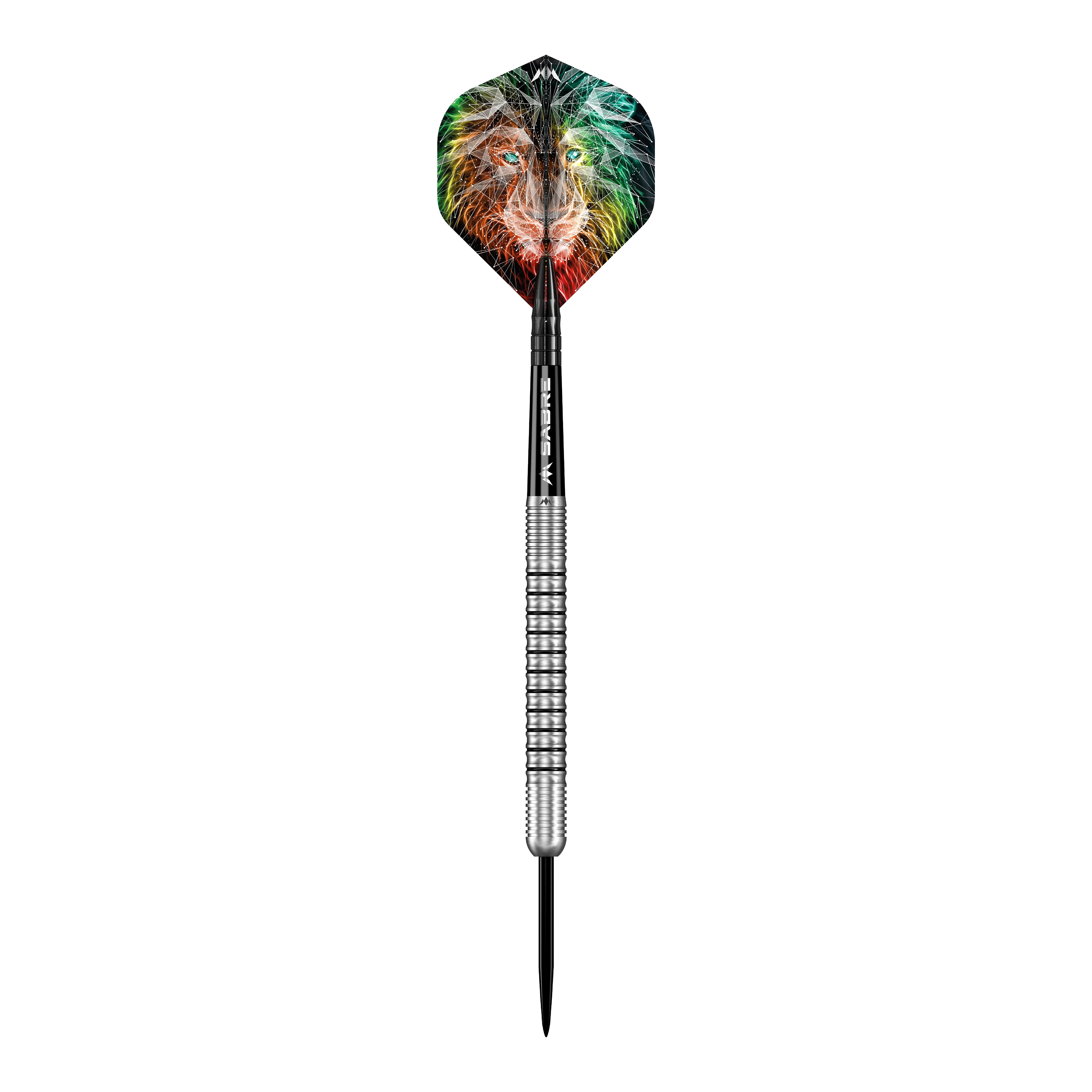 Mission Dominik Grüllich Steeldarts Der abgebildete Dartpfeil ist der "Mission Dominik Grüllich Steeldart" mit einem Gewicht von 23,5g. Auf dem Dartflügel ist ein farbenfroher Löwenkopf zu sehen.