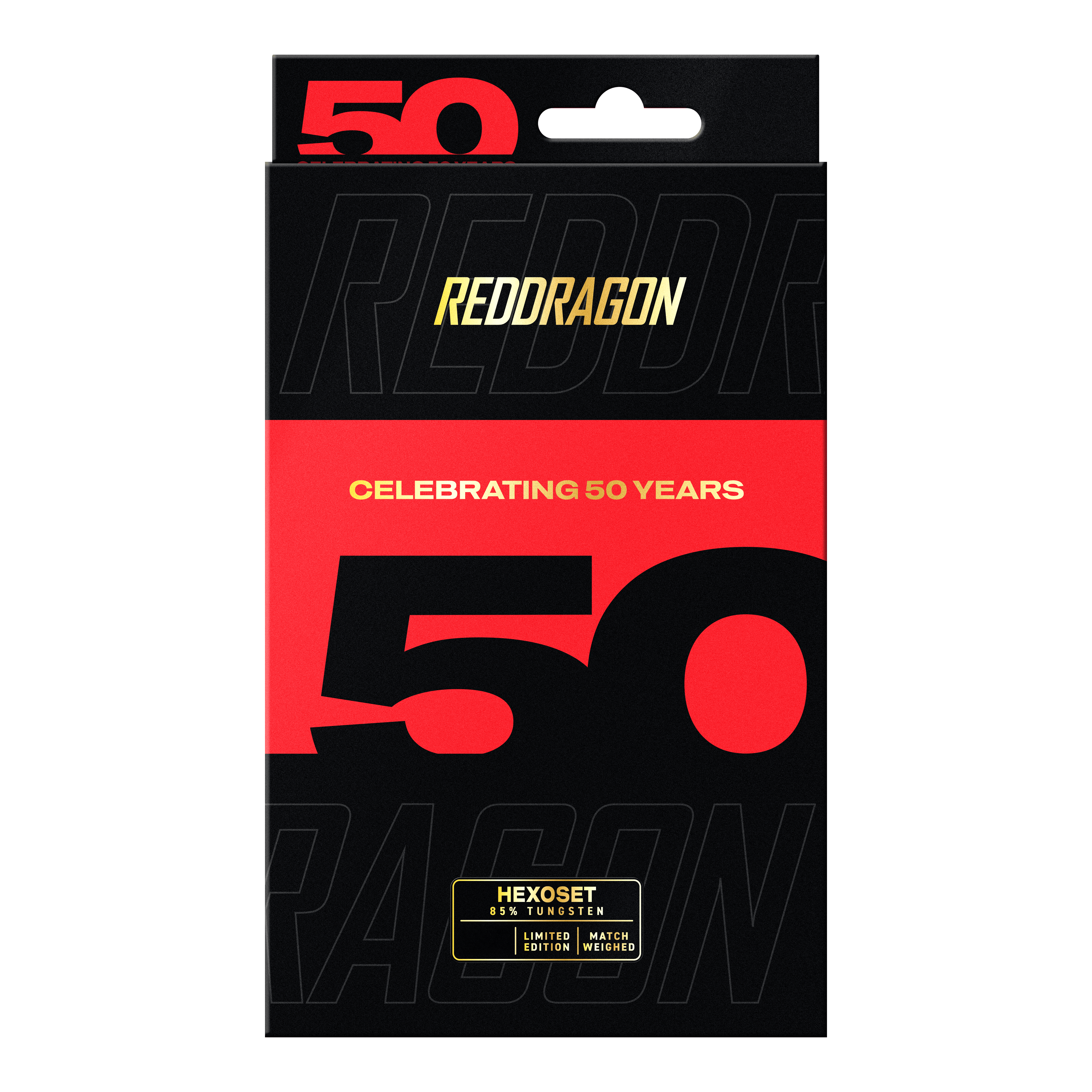 Red Dragon 50 Year Collection Hexoset 3 Steeldarts - 25g Das Bild zeigt die Red Dragon 50 Year Collection Hexoset 3 Steeldarts - 25g. Diese Darts sind eine limitierte Edition zum 50-jährigen Jubiläum.