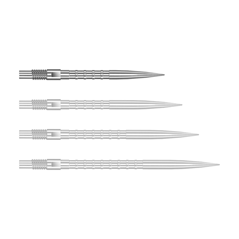 Harrows Quick Point Heavy Metal Dartspitzen - Silber Das Bild zeigt Harrows Quick Point Heavy Metal Grip Dartspitzen in Silber mit einer Länge von 26mm. Dies ist das erste Stück der Serie.
