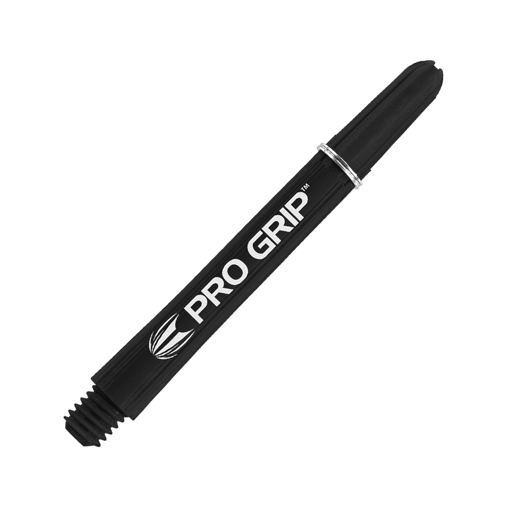 110163_Target_Pro_Grip_Shafts_Schwarz_445mm_2 Dies ist ein schwarzer Target Pro Grip Shaft für Darts. Auf dem Schaft steht in weißer Schrift "PRO GRIP".