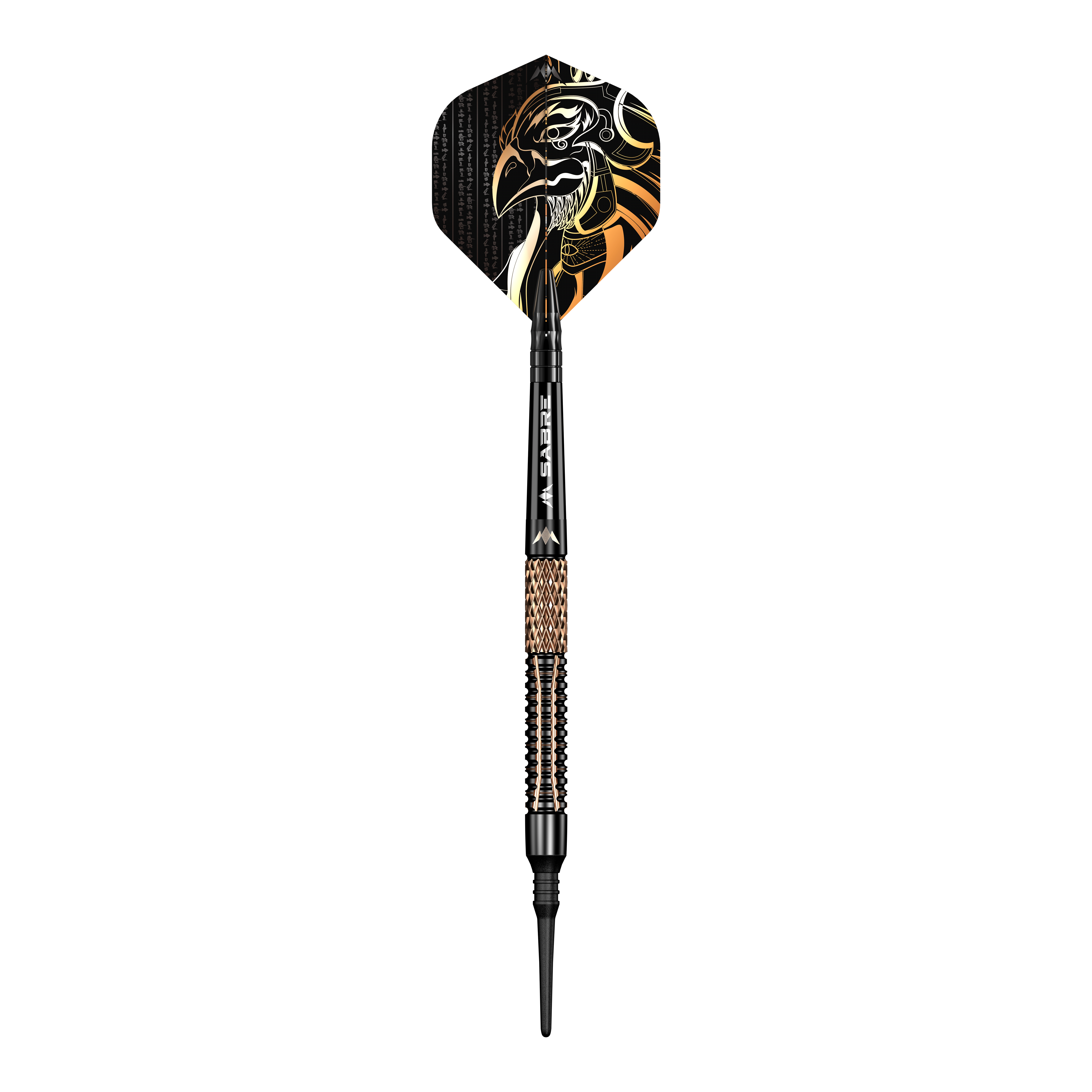 Mission Horus Softdarts - 19g Der Mission Horus Softdart - 19g ist ein stilvoller Dartpfeil mit schwarzem und goldfarbenem Design. Auf der Flight-Fläche ist der Kopf eines stilisierten Vogels abgebildet.