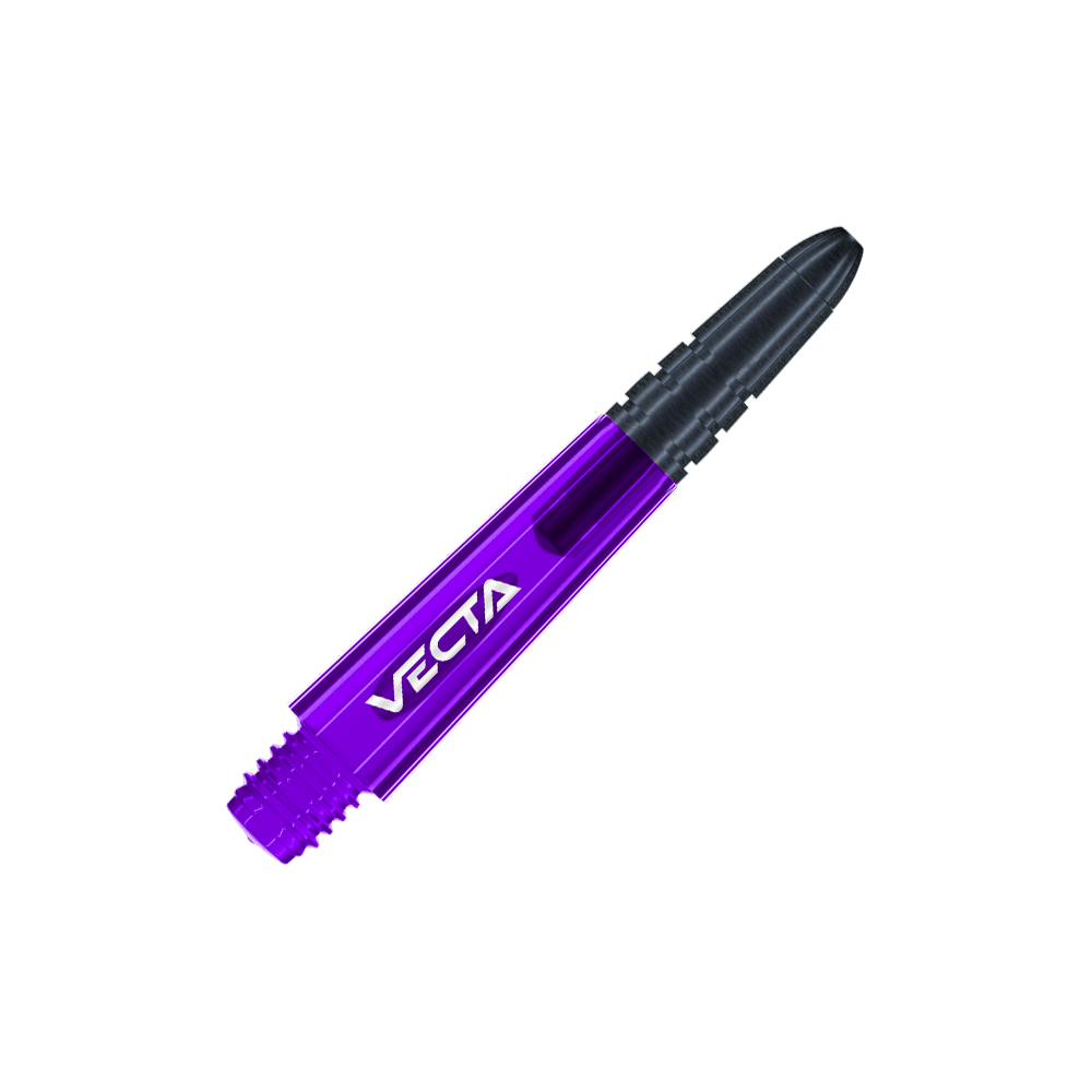 Winmau Vecta Shafts - Lila Schwarz Dies ist ein lila und schwarzer Dart-Shaft mit der Aufschrift "VECTA". Der Shaft hat ein modernes, sportliches Design und misst 34 mm.