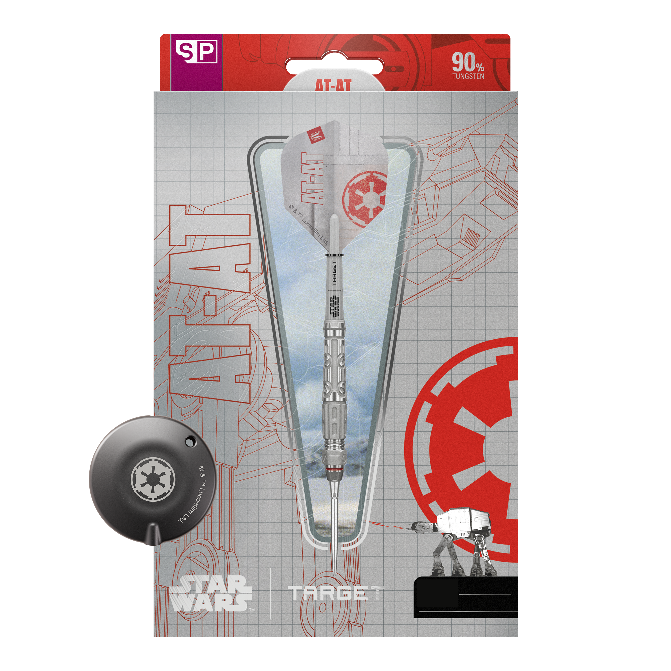 Target Star Wars AT-AT Swiss Point Steeldarts Dieses Bild zeigt die Target Star Wars AT-AT Swiss Point Steeldarts. Die Abbildung präsentiert die besonderen Merkmale der Pfeile.