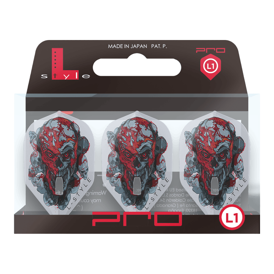 Das Bild zeigt die L-Style Ryan Searle Signature V4 Clear White L1PRO Flights. Es handelt sich um hochwertige Flights für Dartsport.