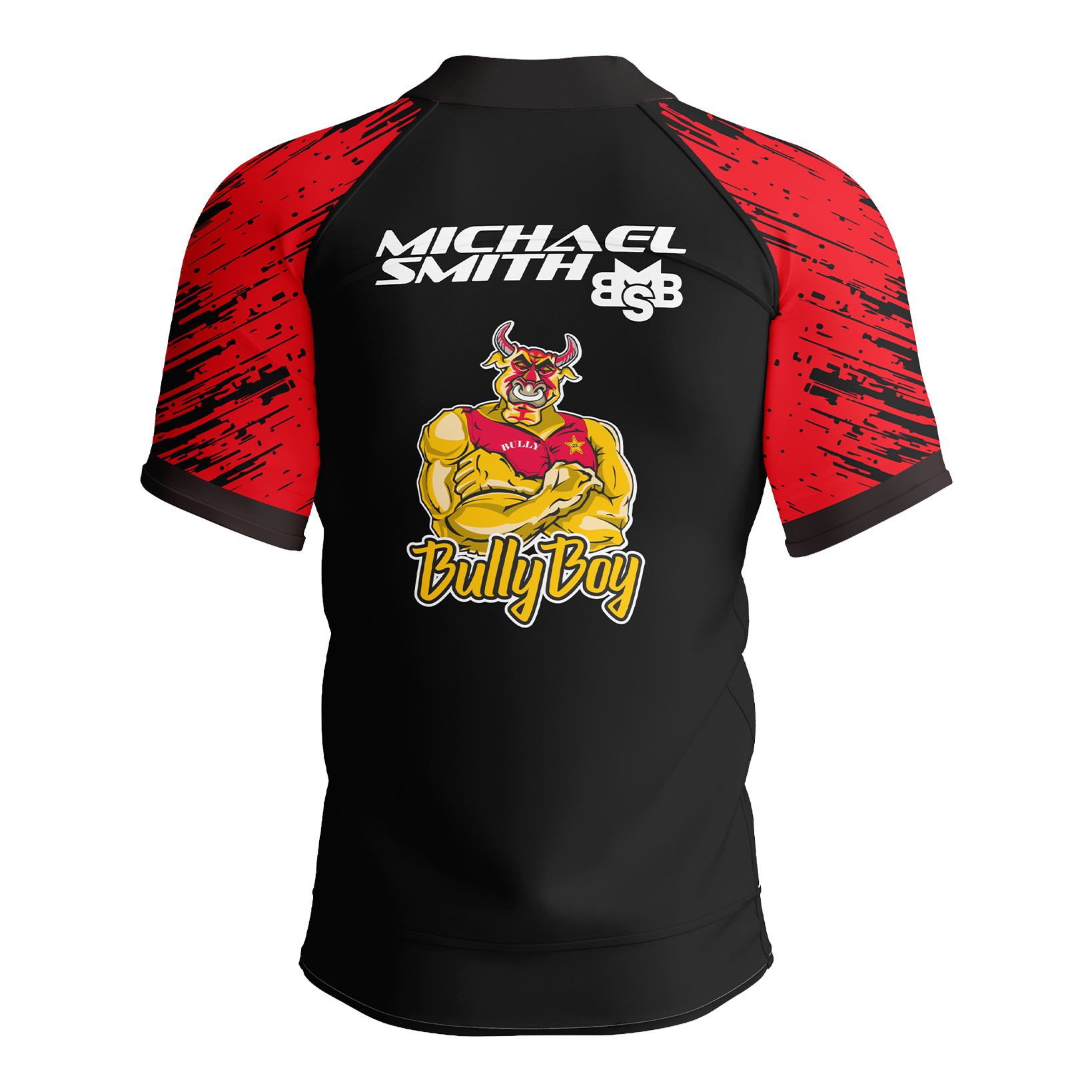 Shot Michael Smith Red Strip Polo Dartshirt Das Bild zeigt das Shot Michael Smith Red Strip Polo Dartshirt. Dieses Dartshirt ist speziell für Fans von Michael Smith entworfen.