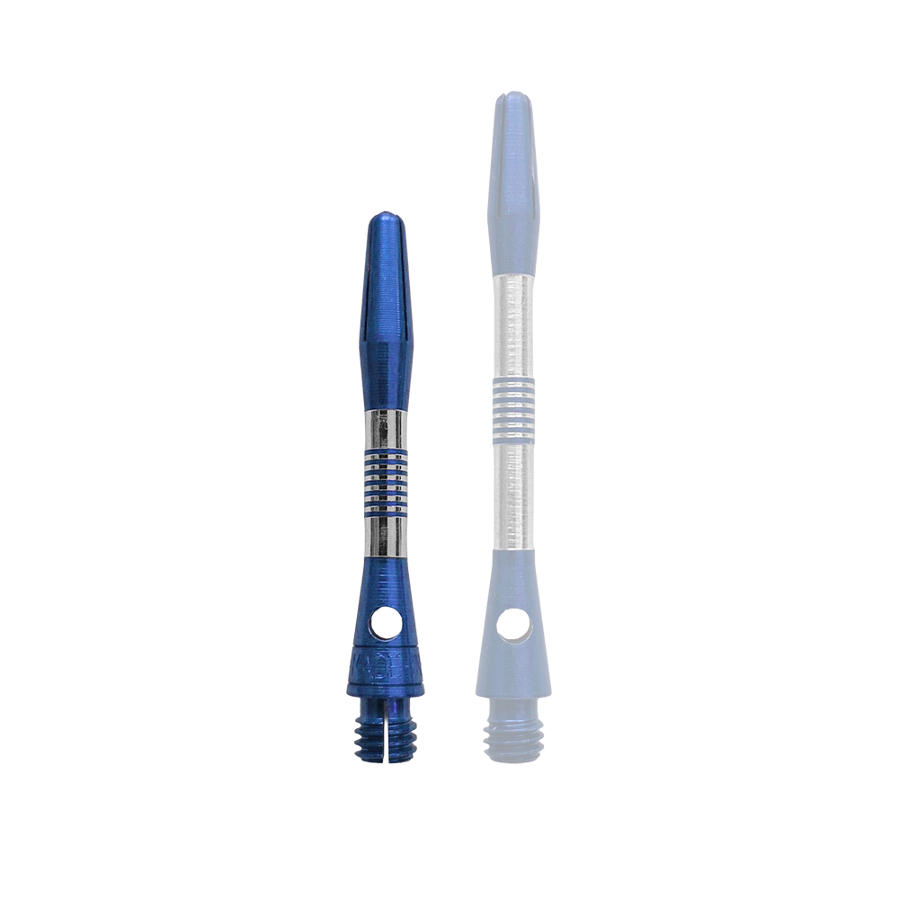 Bulls NL Cetra Aluminium Shafts - Blau Ein einzelner blauer Aluminium Dart Schaft, 34mm lang, ist im Bild. Dieser Schaft eignet sich für Dart-Liebhaber und Bastler.