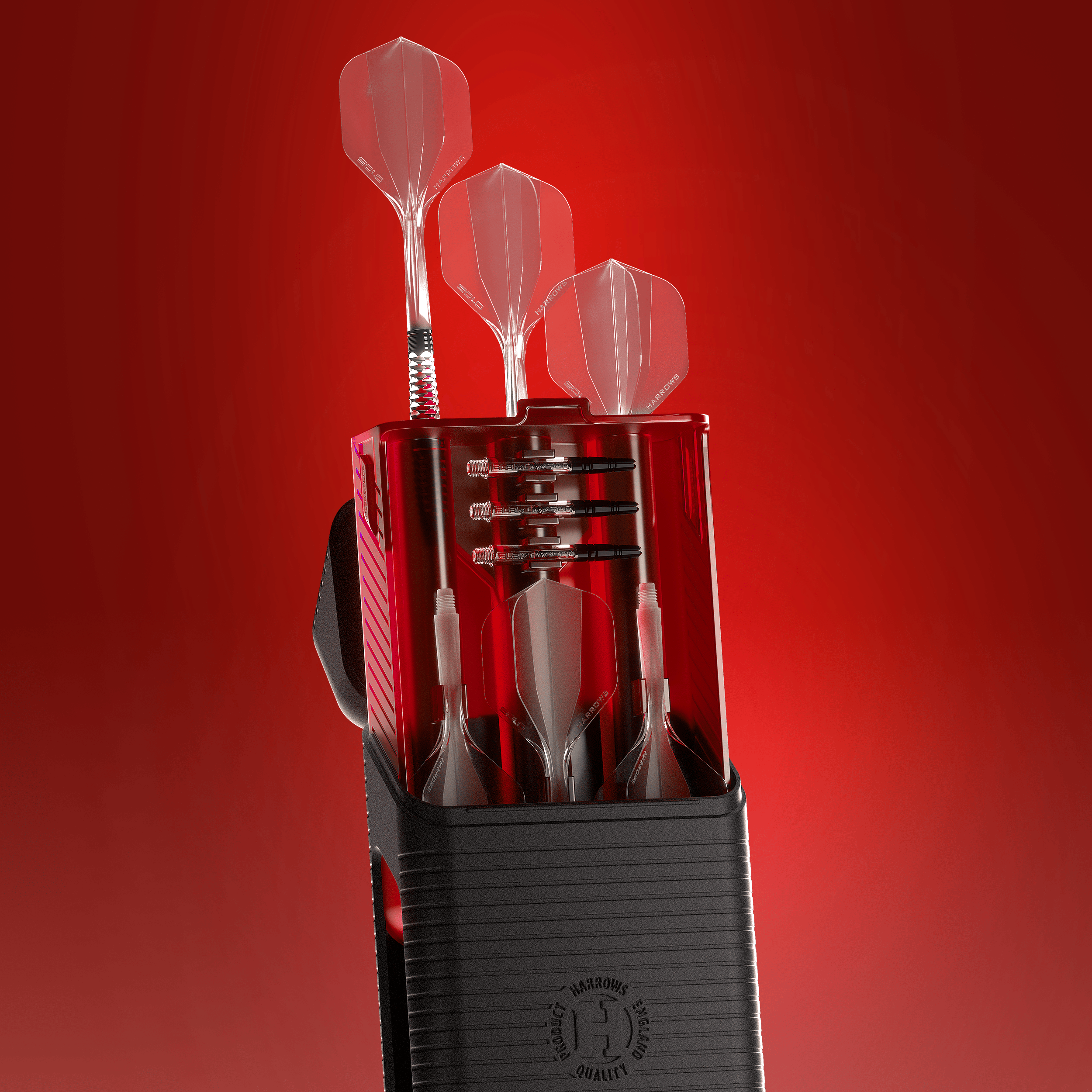 Das Bild zeigt ein Produkt mit dem Dateinamen HRT18710_Harrows_Vault_Dartcase_Rot_H3. Es handelt sich vermutlich um ein Dartcase oder eine ähnliche Aufbewahrung.