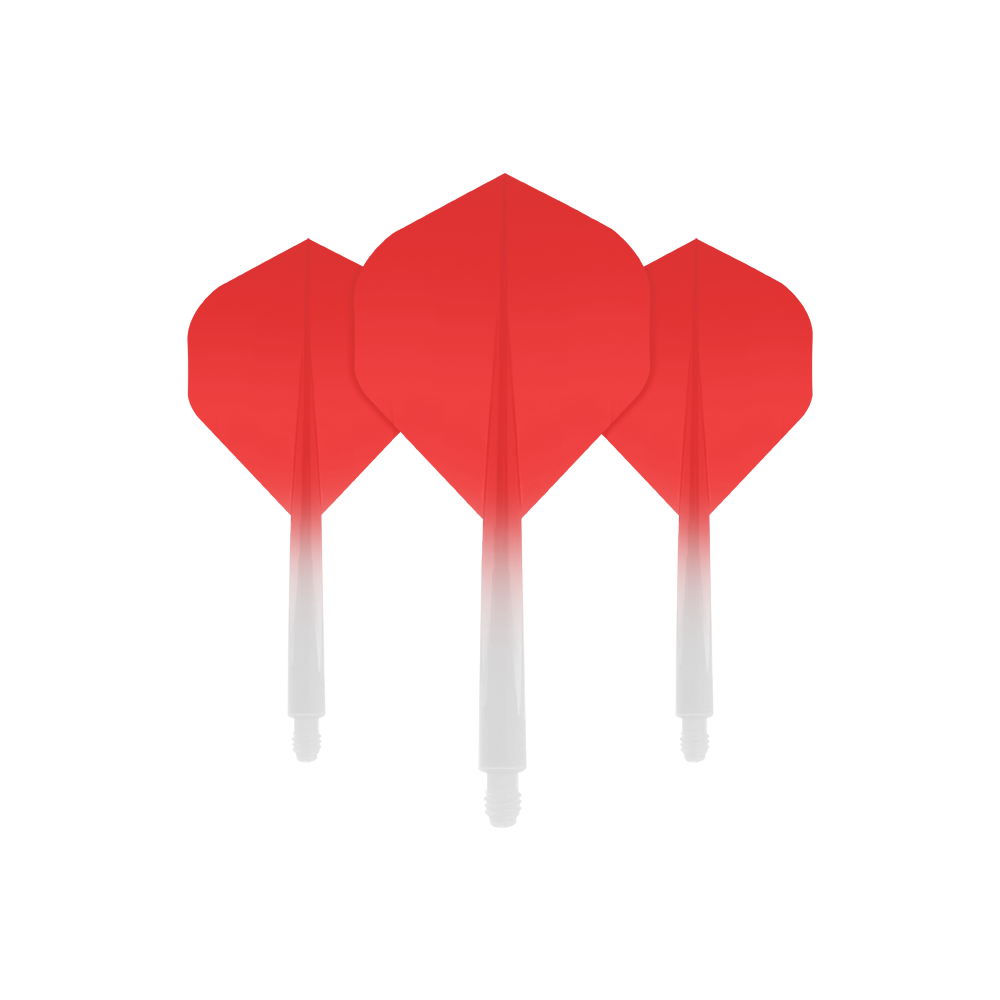 Das Bild zeigt drei rote Dart-Flights mit einem Farbverlauf nach unten hin. Die Flights sind mittig angeordnet und heben sich deutlich vom weißen Hintergrund ab.