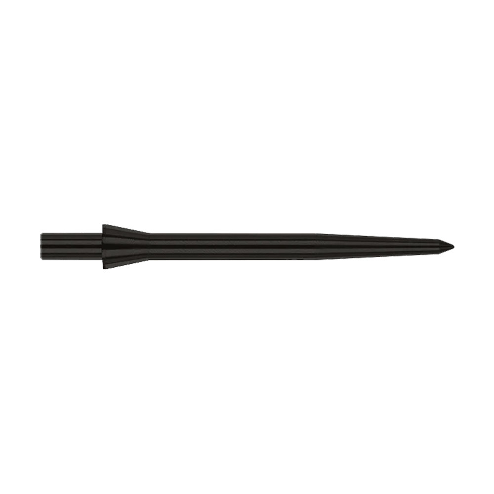 Dies ist eine schwarze Steeldartspitze der Marke Red Dragon, Modell Raptor Plain Black. Sie ist 28 mm lang und hat ein schlichtes, elegantes Design.
