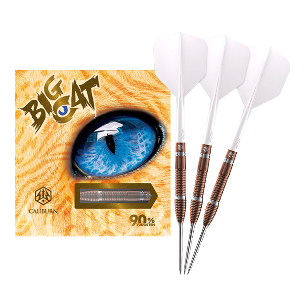Caliburn Big Cats Lion Steeldarts Das Bild zeigt ein vollständiges Set Caliburn Big Cats Lion Steeldarts. Die Darts sind in voller Länge sichtbar.