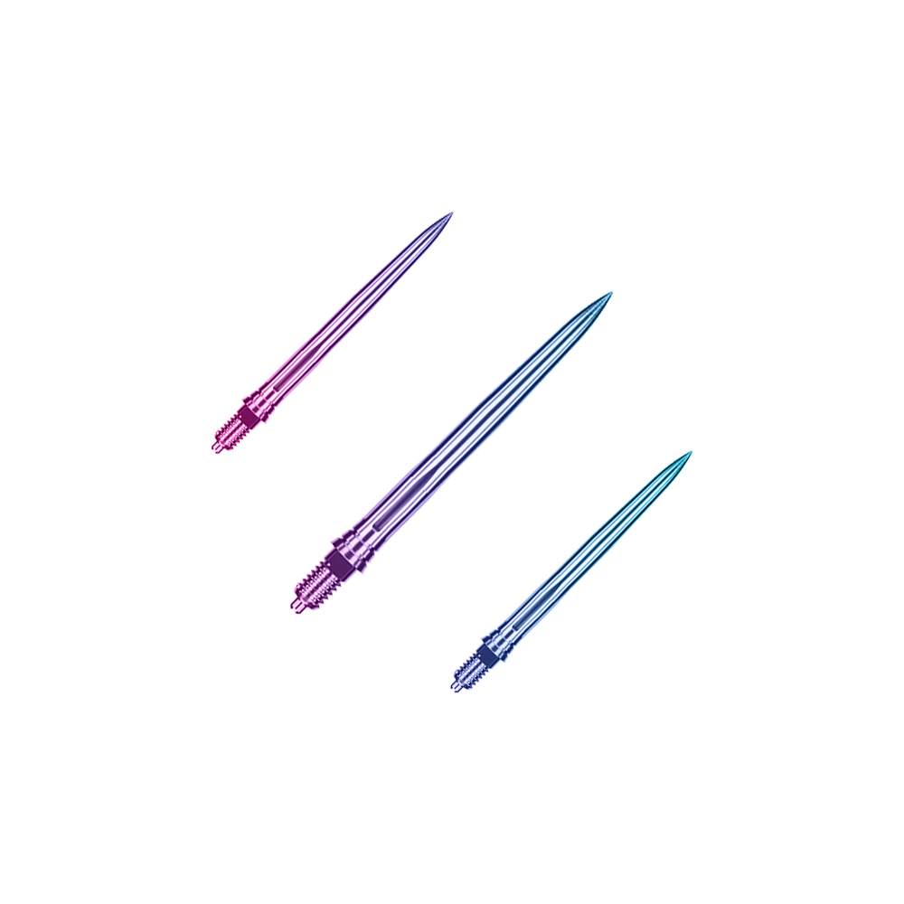 Caliburn EZ-EVO Dartspitzen - Smooth - Rainbow Ein Bild mit dem Dateinamen EVO189_Caliburn_EZ-EVO_Dartspitzen_Smooth_Rainbow_28mm_1Set. Es handelt sich wahrscheinlich um ein Set von Dartspitzen in Regenbogenfarben mit 28 mm Länge.