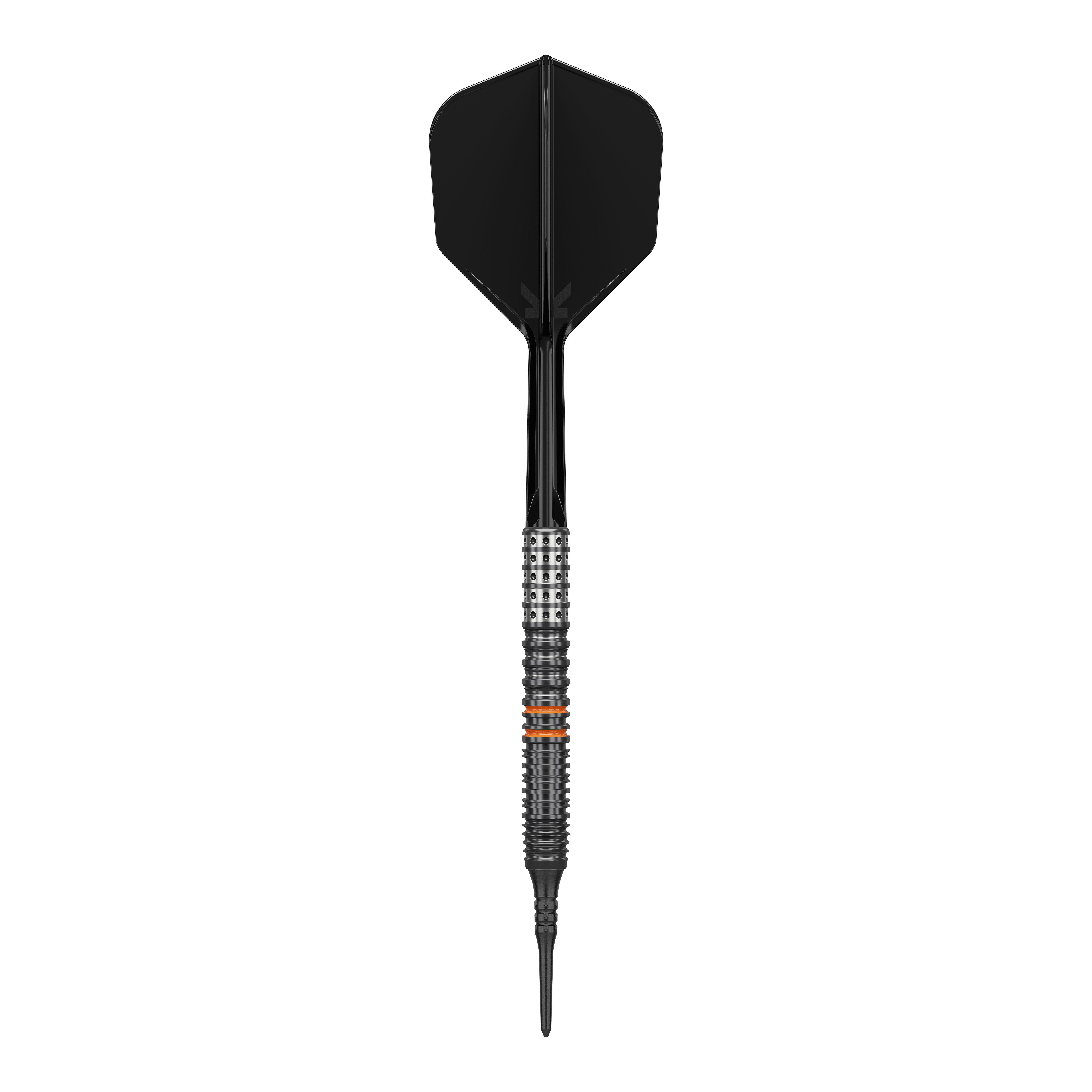 Target Japan Black Marque Morpheus GEN2 Softdarts - 19g Das Bild zeigt einen schwarzen Softdart mit metallischem Griff und feinen Rillen. Es handelt sich um das Produkt "Target Japan Black Marque Morpheus GEN2 Softdarts - 19g".