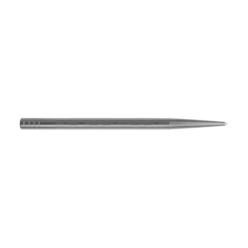 Condor Beak Point Without Cut Dartspitzen Auf dem Bild ist eine silberne Dartspitze zu sehen. Sie ist lang, schmal und hat an einem Ende feine Einkerbungen.