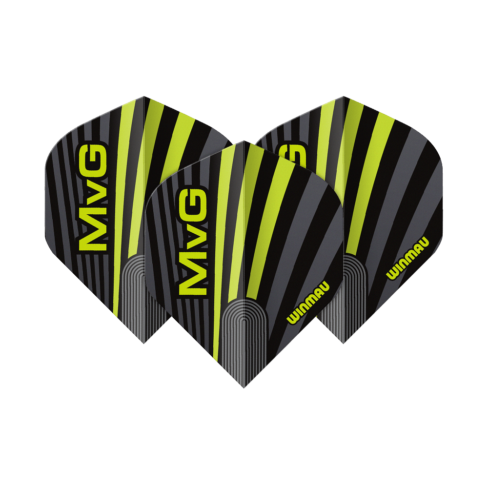 Winmau Prism Delta MvG Grey Green No2 Standard Flights Abgebildet sind die Winmau Prism Delta MvG Grey Green No2 Standard Flights. Diese Dart-Flights haben ein graues und grünes Design.