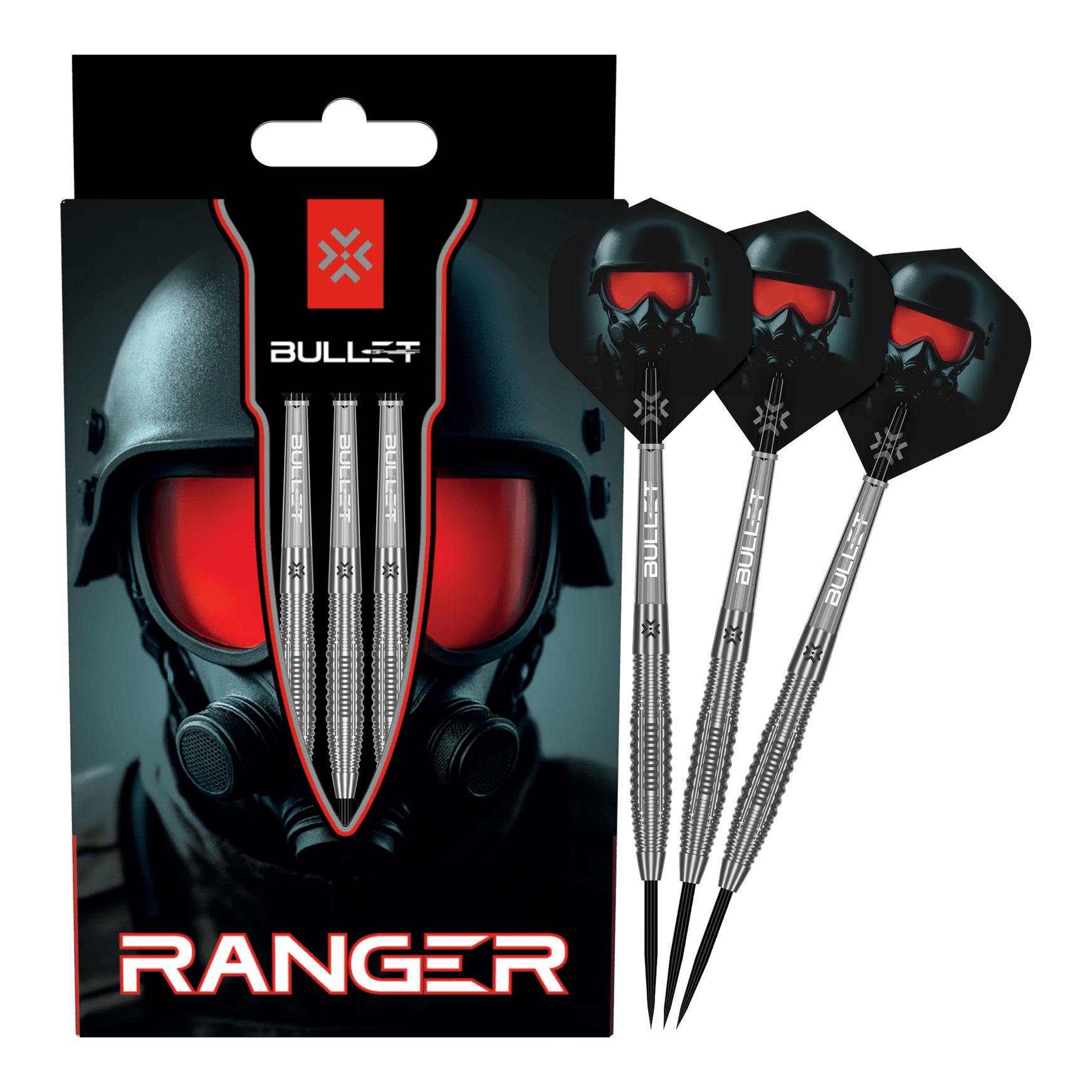 Bullet Ranger Steeldarts Auf dem Bild ist das vollständige Set der Bullet Ranger Steeldarts zu sehen. Die Steeldarts werden für Präzisionswürfe verwendet.