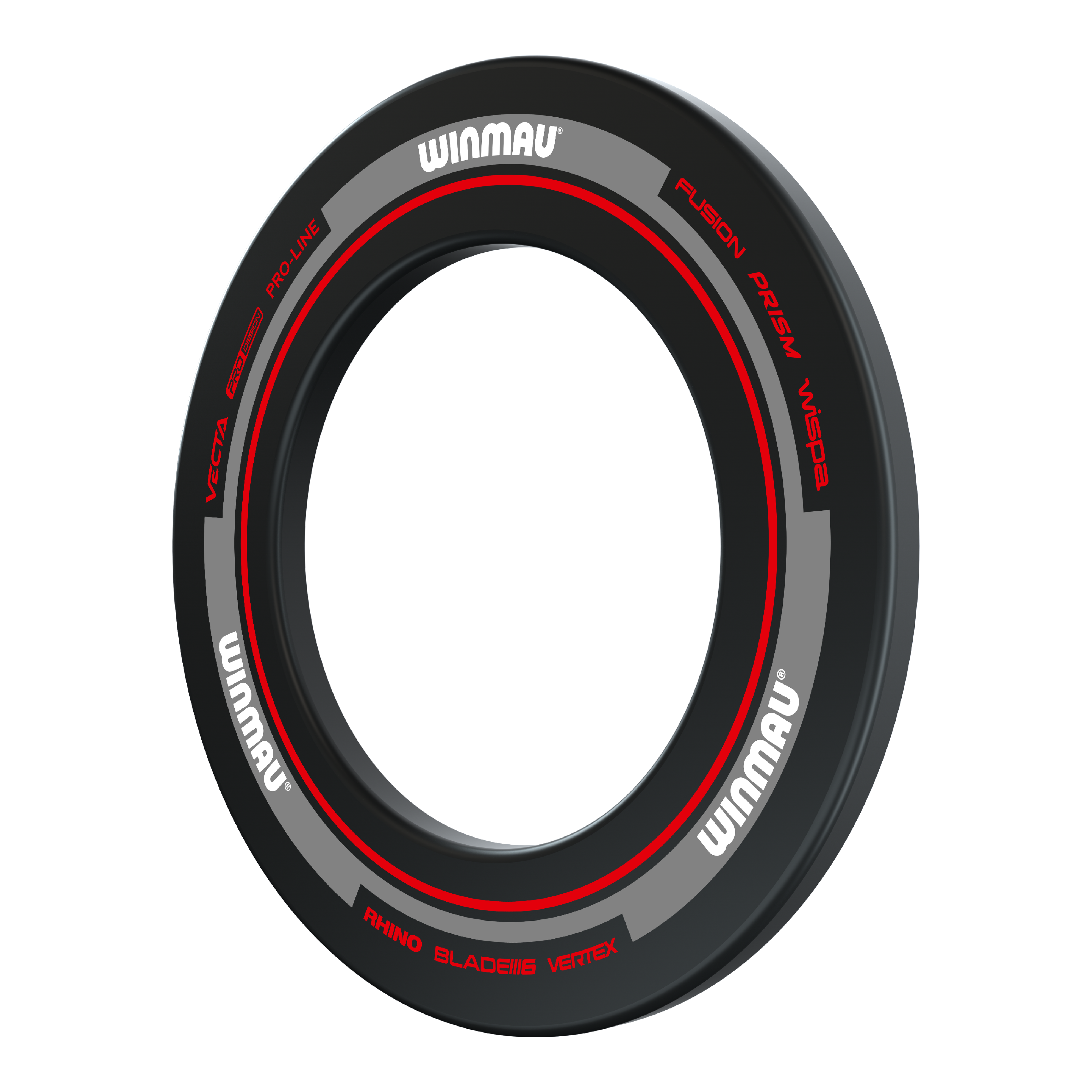 Winmau Advance Dartboard Surround - Schwarz Rot Das Bild zeigt das Winmau Advance Dartboard Surround in Schwarz und Rot. Es ist ein Schutzring, der um eine Dartscheibe gelegt wird, um die Wand vor Pfeilen zu schützen.