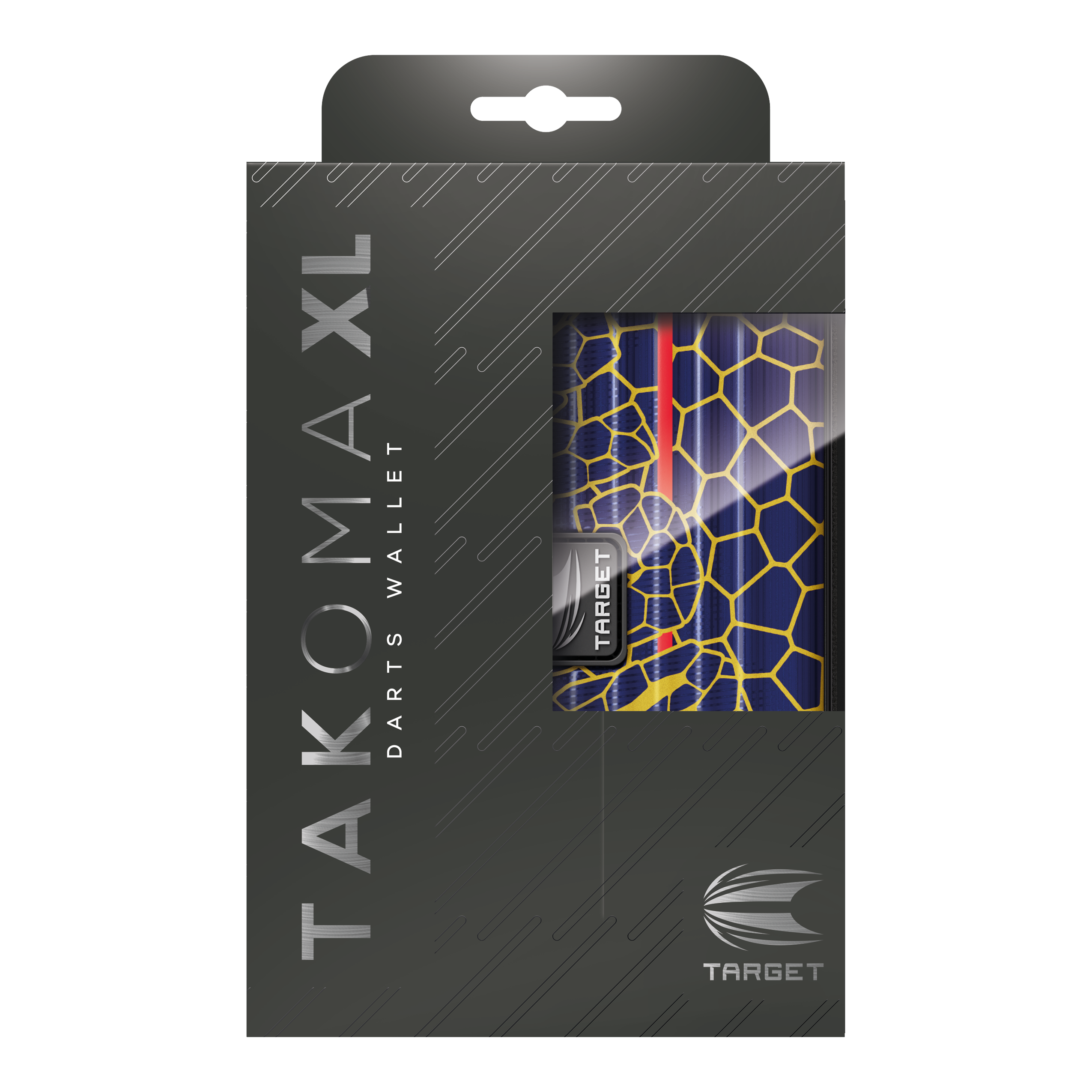 Target Takoma Josh Rock XL Dartcase Das Bild zeigt die Verpackung des Produkts "Target Takoma Josh Rock XL Dartcase". Das Dartcase ist teilweise durch ein Fenster in der Verpackung sichtbar und hat ein buntes, grafisches Design.