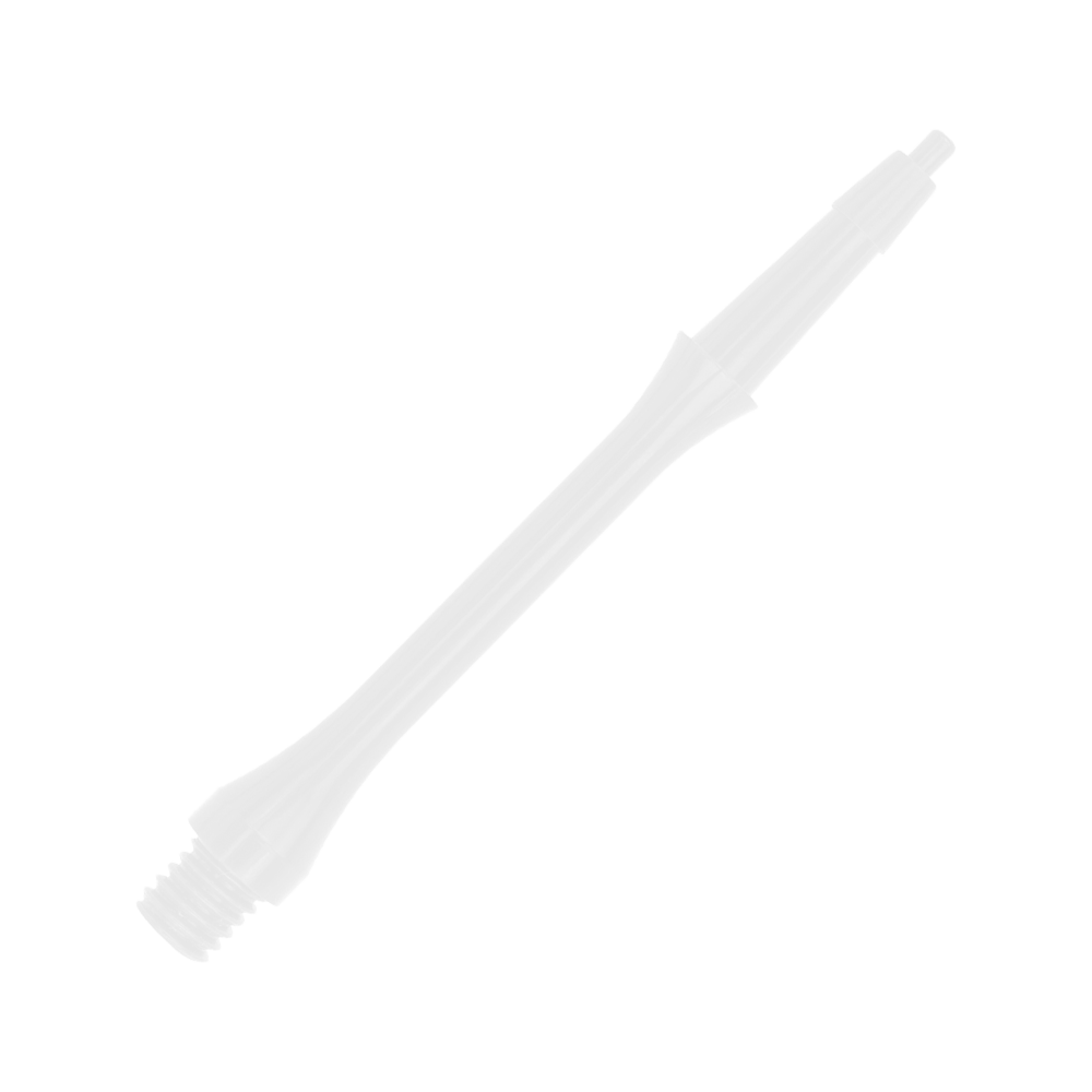 Das Bild zeigt einen weißen Harrows Clic Slim Shaft. Es handelt sich um einen schlanken Schaft für Darts.