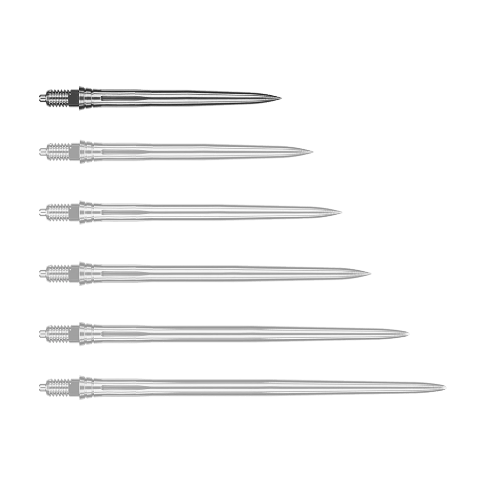 Caliburn EZ-EVO Dartspitzen - Smooth - Silber Abgebildet wird eine weitere glatte silberne Dartspitze, vermutlich in einer anderen Perspektive. Die Spitze scheint aus Metall zu bestehen.