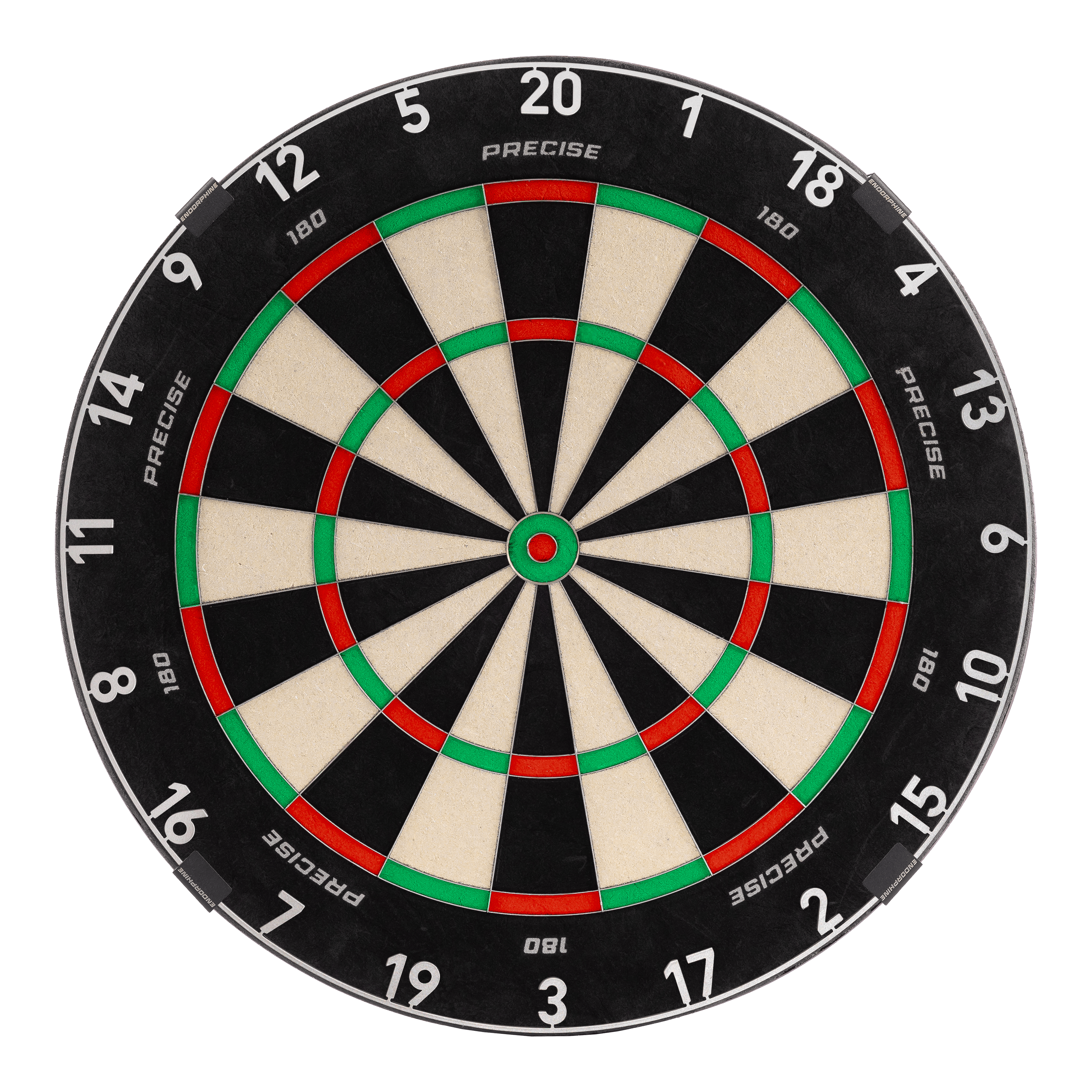 Precise 180 Endorphine Steeldartboard mit Nummernring - Gunmetal Das Bild zeigt das Precise 180 Endorphine Steeldartboard mit Nummernring in Gunmetal. Es handelt sich um eine moderne Dartscheibe für Präzisionswürfe.
