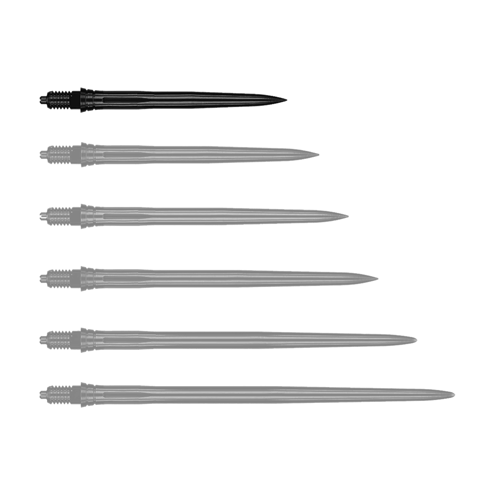 Caliburn EZ-EVO Dartspitzen - Smooth - Schwarz Das Bild zeigt schwarze Dartspitzen mit glatter Oberfläche, vermutlich 28 mm lang. Die Datei trägt den Namen EVO181_Caliburn_EZ-EVO_Dartspitzen_Smooth_Schwarz_28mm_1.