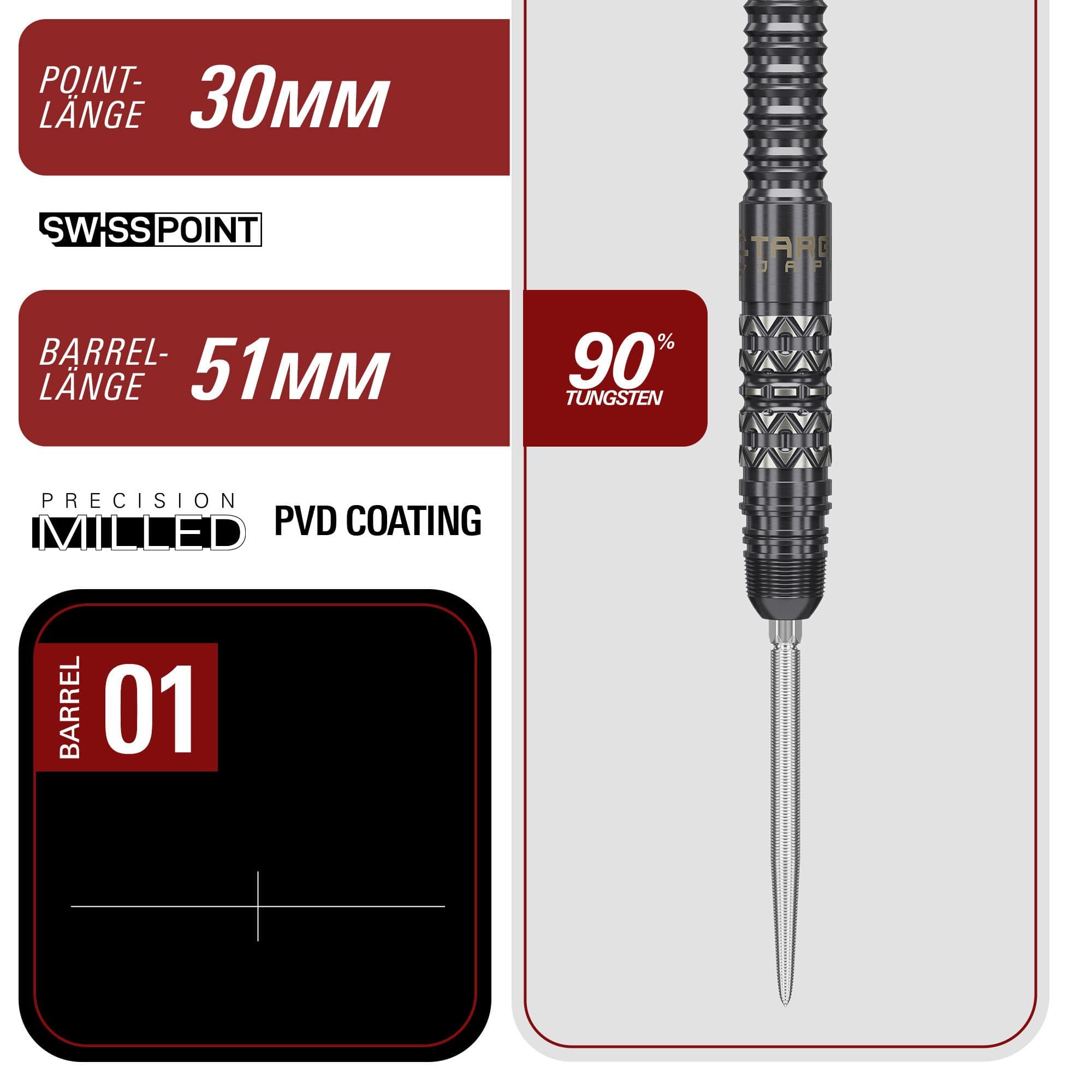 Target Japan Black Marque Creed Swiss Point Steeldarts - 23g Target Japan Black Marque Creed Swiss Point Steeldarts - 23g werden präsentiert. Die Darts sind elegant und modern im Design.