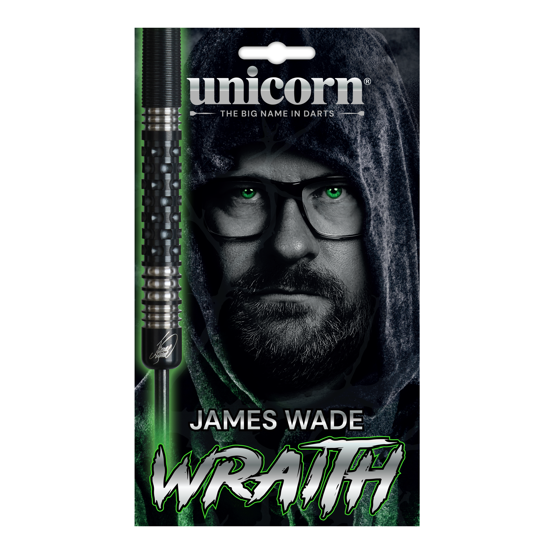 Unicorn Wraith James Wade Steeldarts Die Abbildung zeigt die Unicorn Wraith James Wade Steeldarts. Die Darts sind für Präzisionswürfe im Dartsport konzipiert.