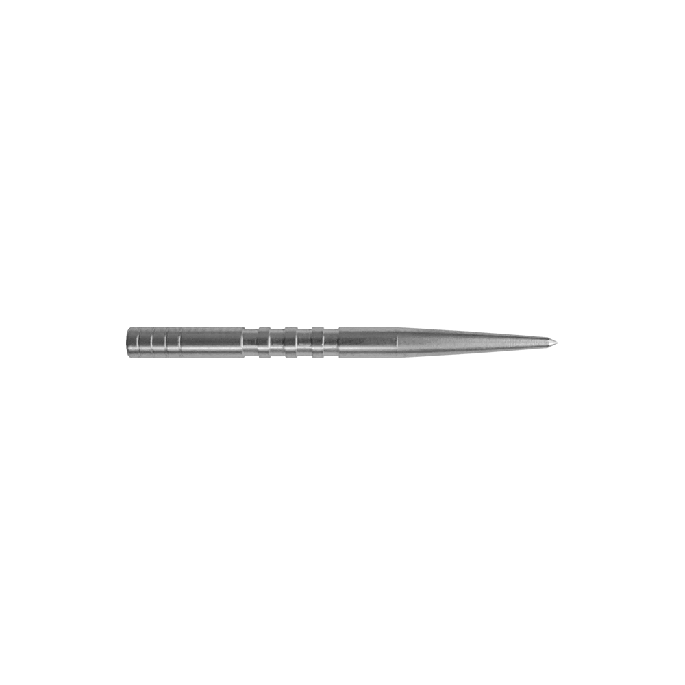 Condor Beak Point With Cut Dartspitzen Auf dem Bild ist eine silberne Dartspitze mit mehreren kleinen Einkerbungen zu sehen. Sie ist lang, schmal und läuft spitz zu.