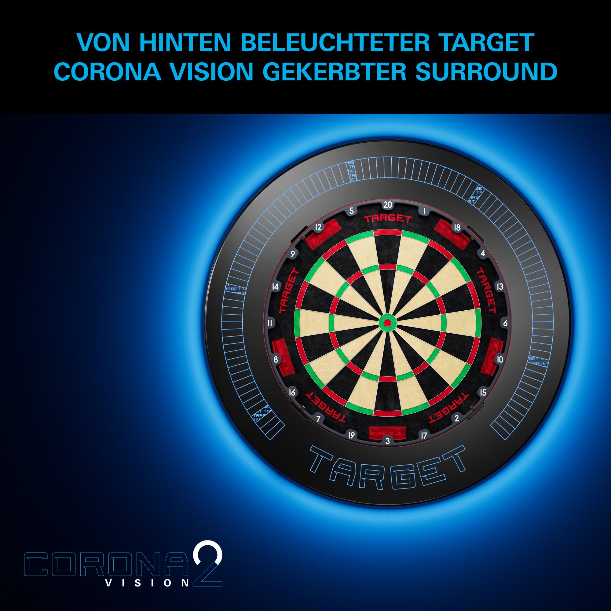 Target Corona Vision Notched Dartboard Surround mit Beleuchtung Target Corona Vision Notched Dartboard Surround mit Beleuchtung