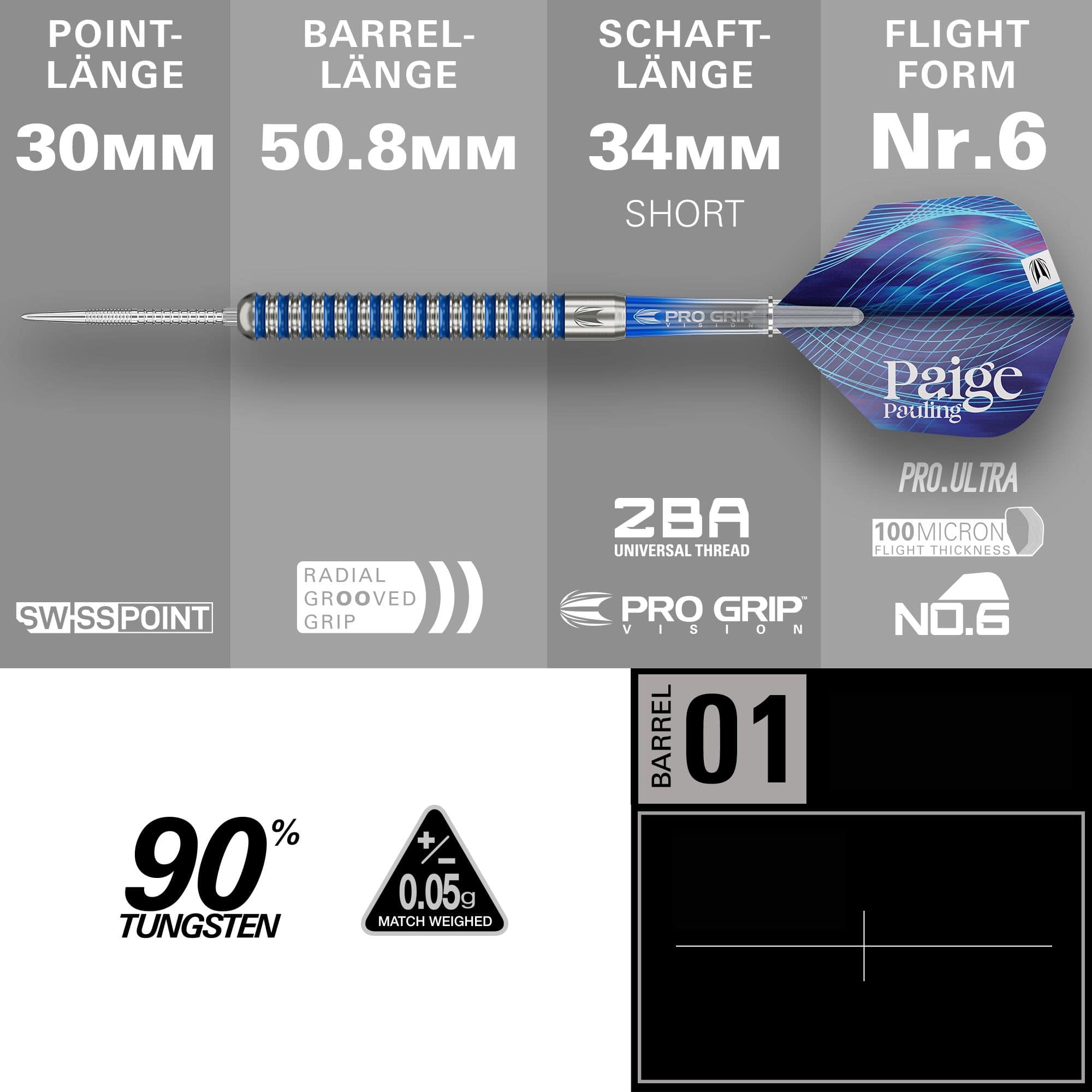 Target Paige Pauling GEN1 Swiss Points Steeldarts - 22g Target Paige Pauling GEN1 Swiss Points Steeldarts - 22g