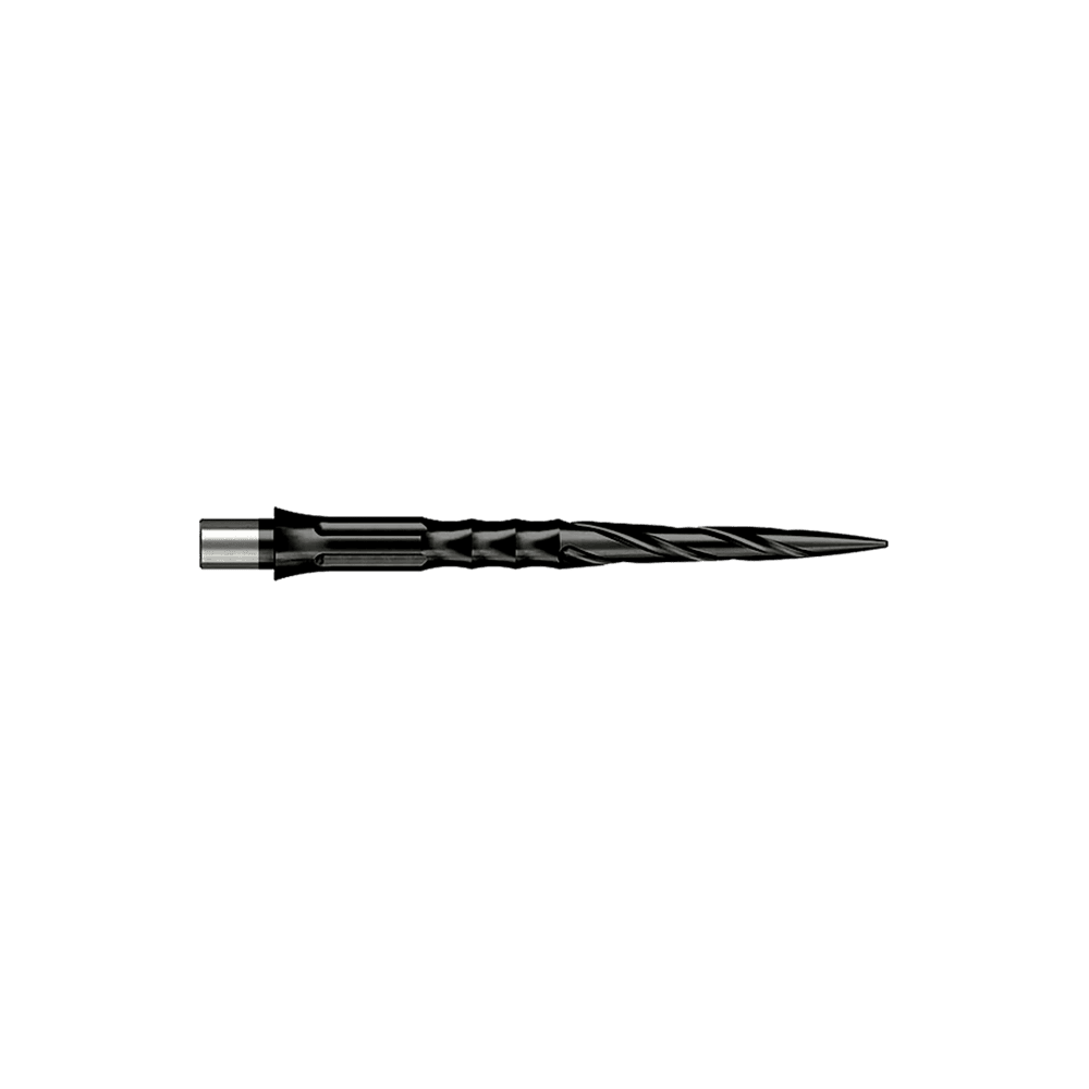 Caliburn System Steeldartspitzen - Spiro - No Lip - Black Abgebildet sind Caliburn Evo System Steeldartspitzen vom Typ Spiro NoLip in Schwarz mit 28 mm Länge. Das Produkt ist für den Einsatz in Steeldarts geeignet.